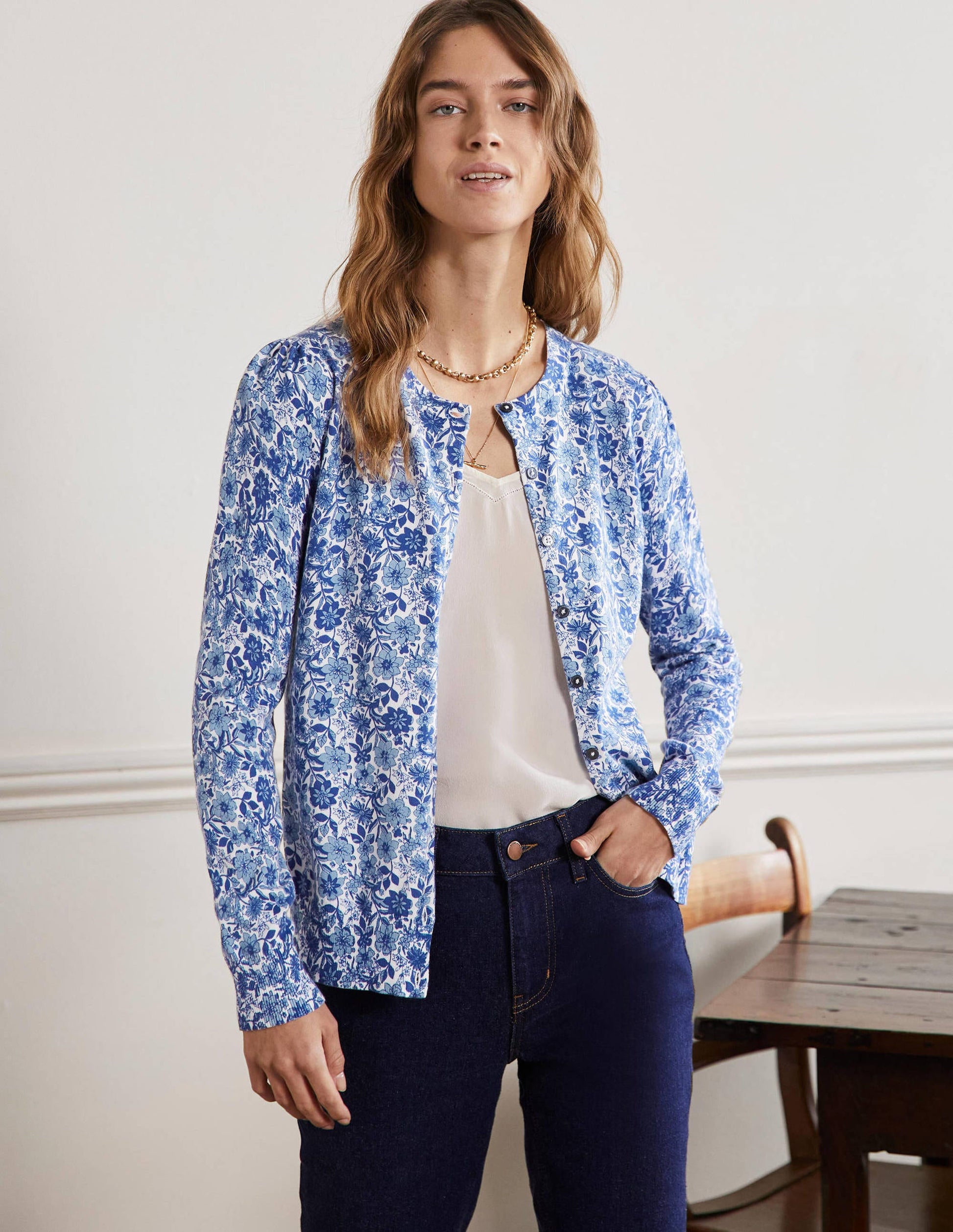 Baumwollcardigan mit Rundhalsausschnitt-Morgendämmerungsblau, Blumenmuster-4