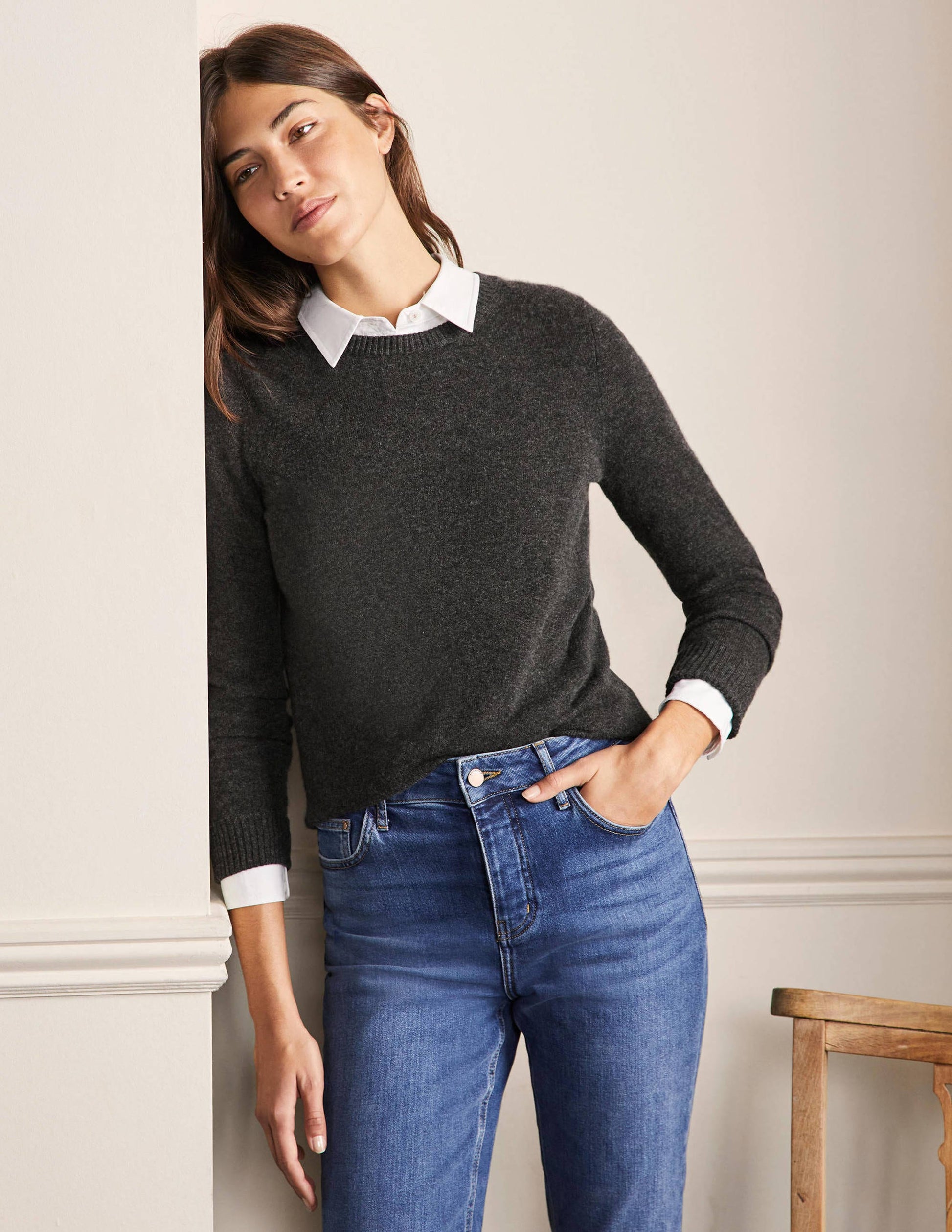 Kaschmirpullover mit Rundhalsausschnitt-Anthrazit Melange-1