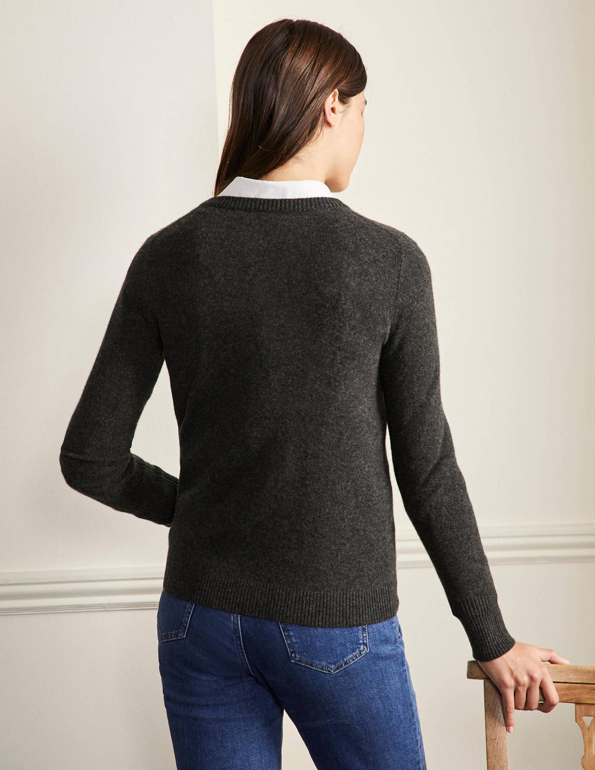 Kaschmirpullover mit Rundhalsausschnitt-Anthrazit Melange - Image 3