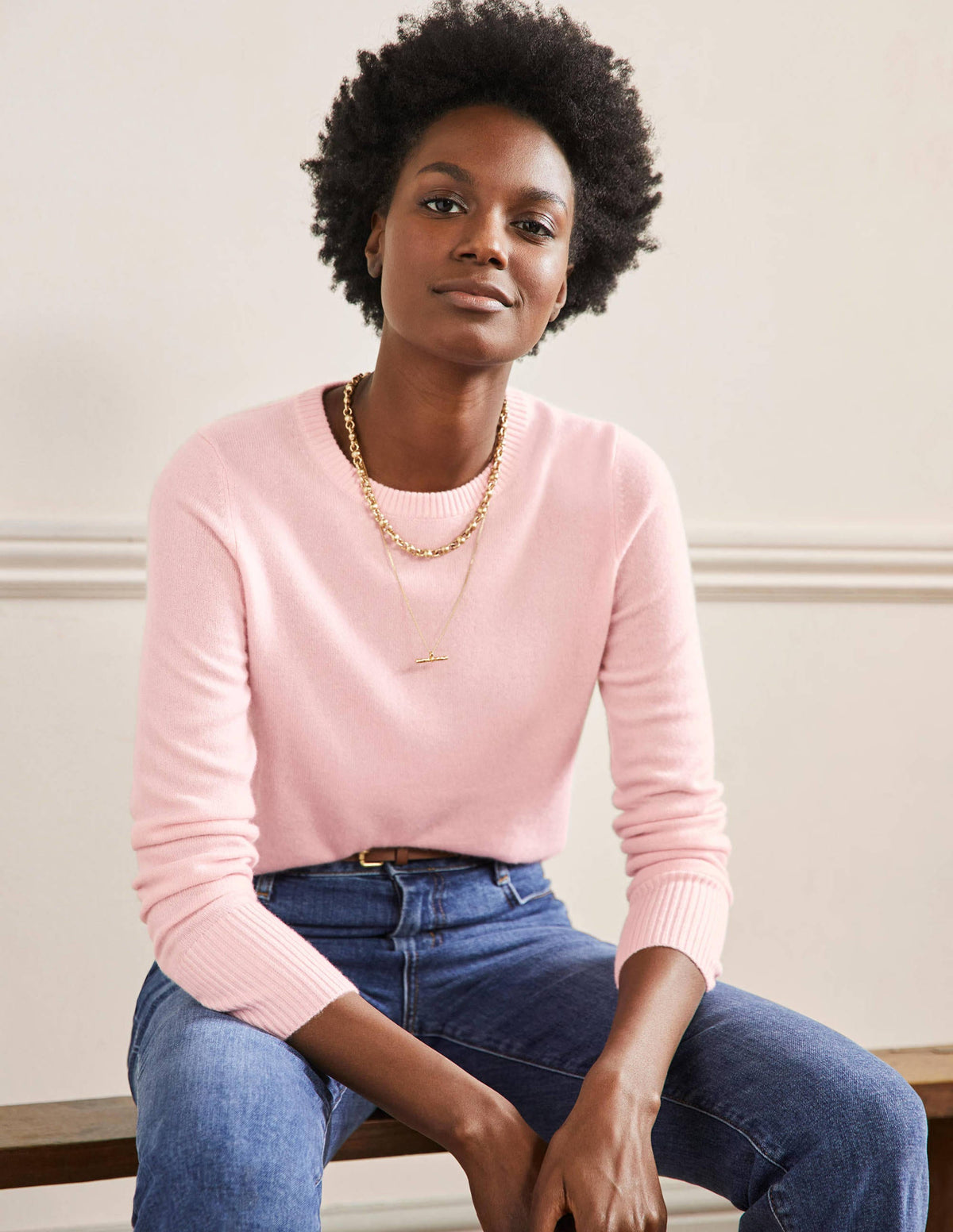 Pull col rond en cachemire-Blush rose - Image 1