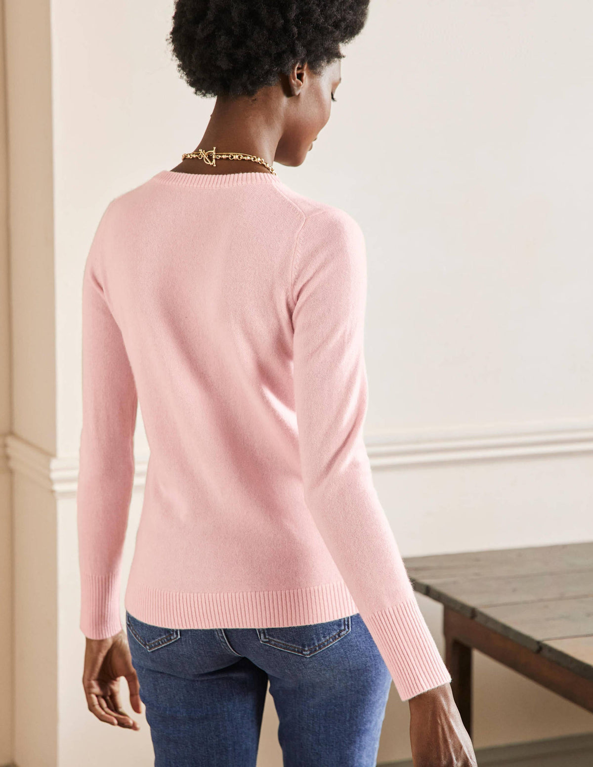 Pull col rond en cachemire-Blush rose - Image 3