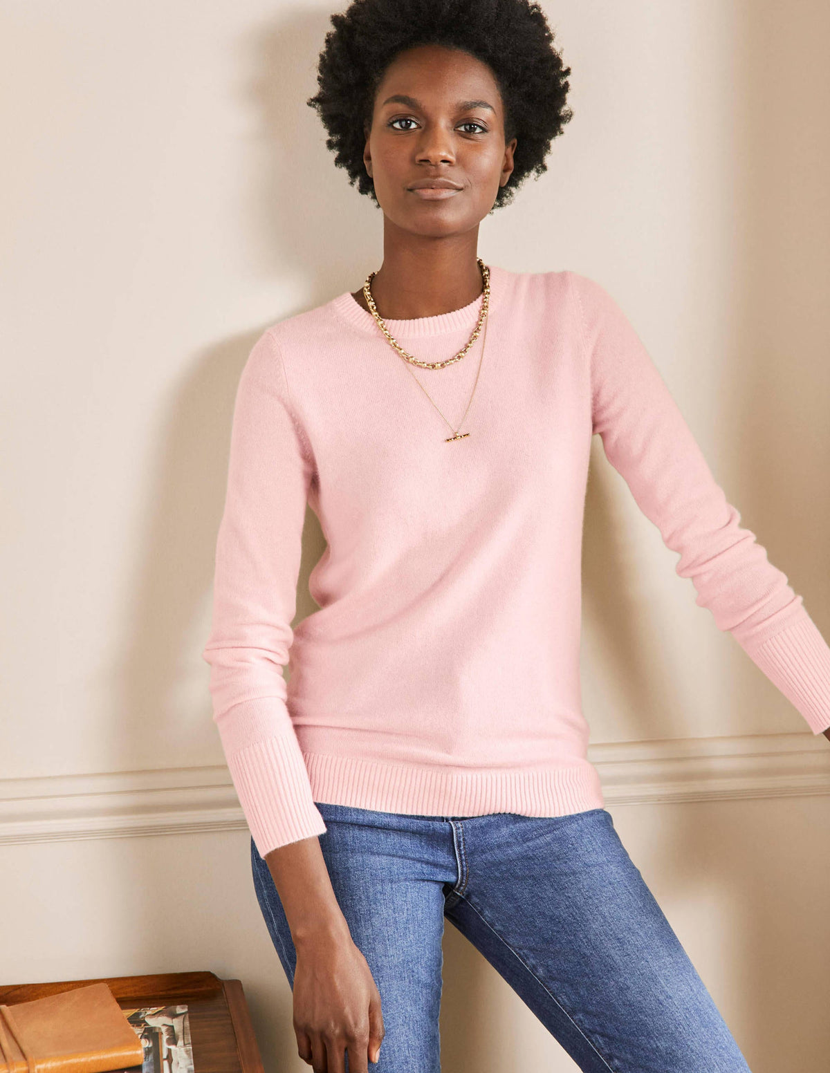 Pull col rond en cachemire-Blush rose - Image 4
