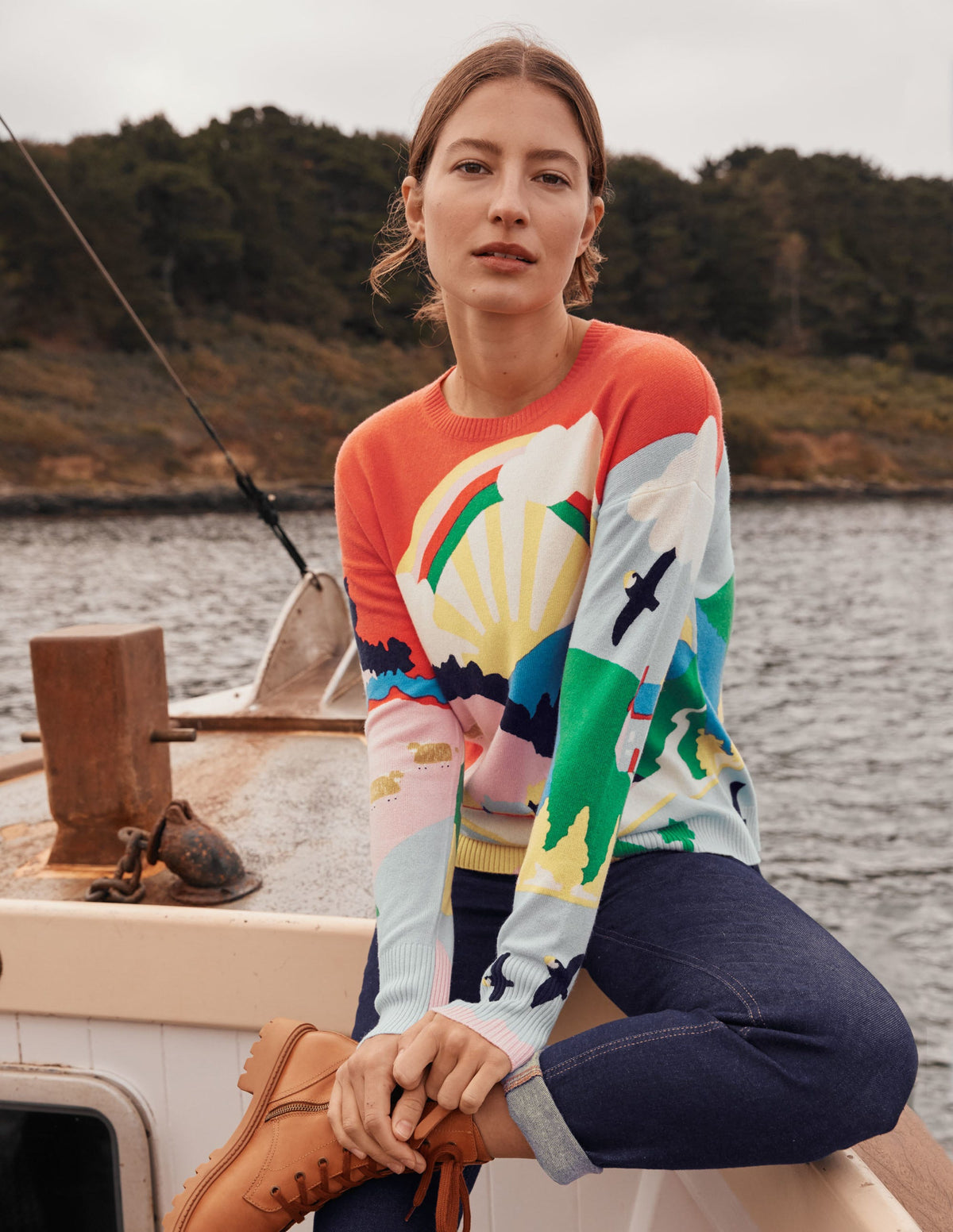 Margot Cashmere Jumper-Chalky Pink, Scenic Meadow - Image 7