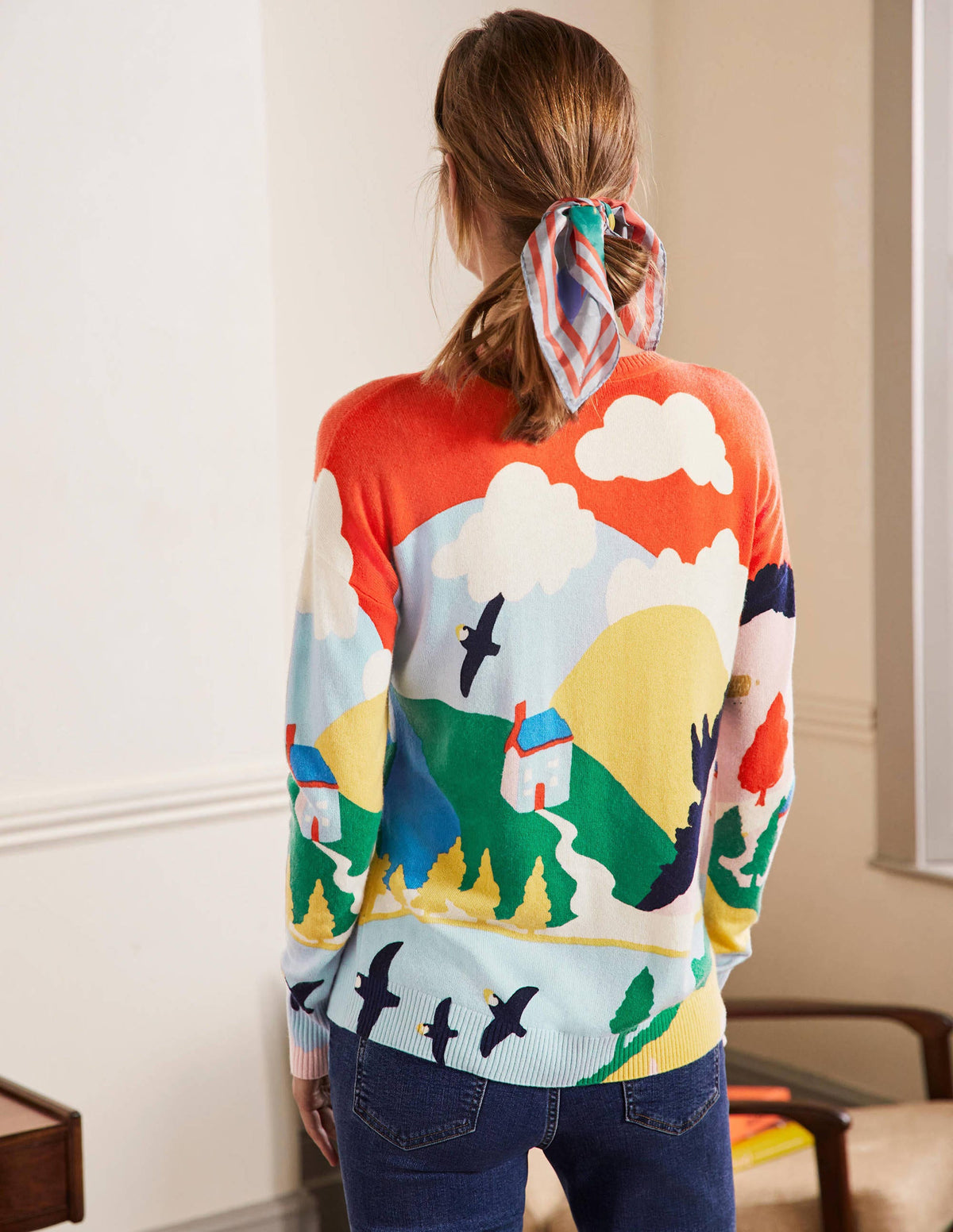 Margot Cashmere Jumper-Chalky Pink, Scenic Meadow - Image 3