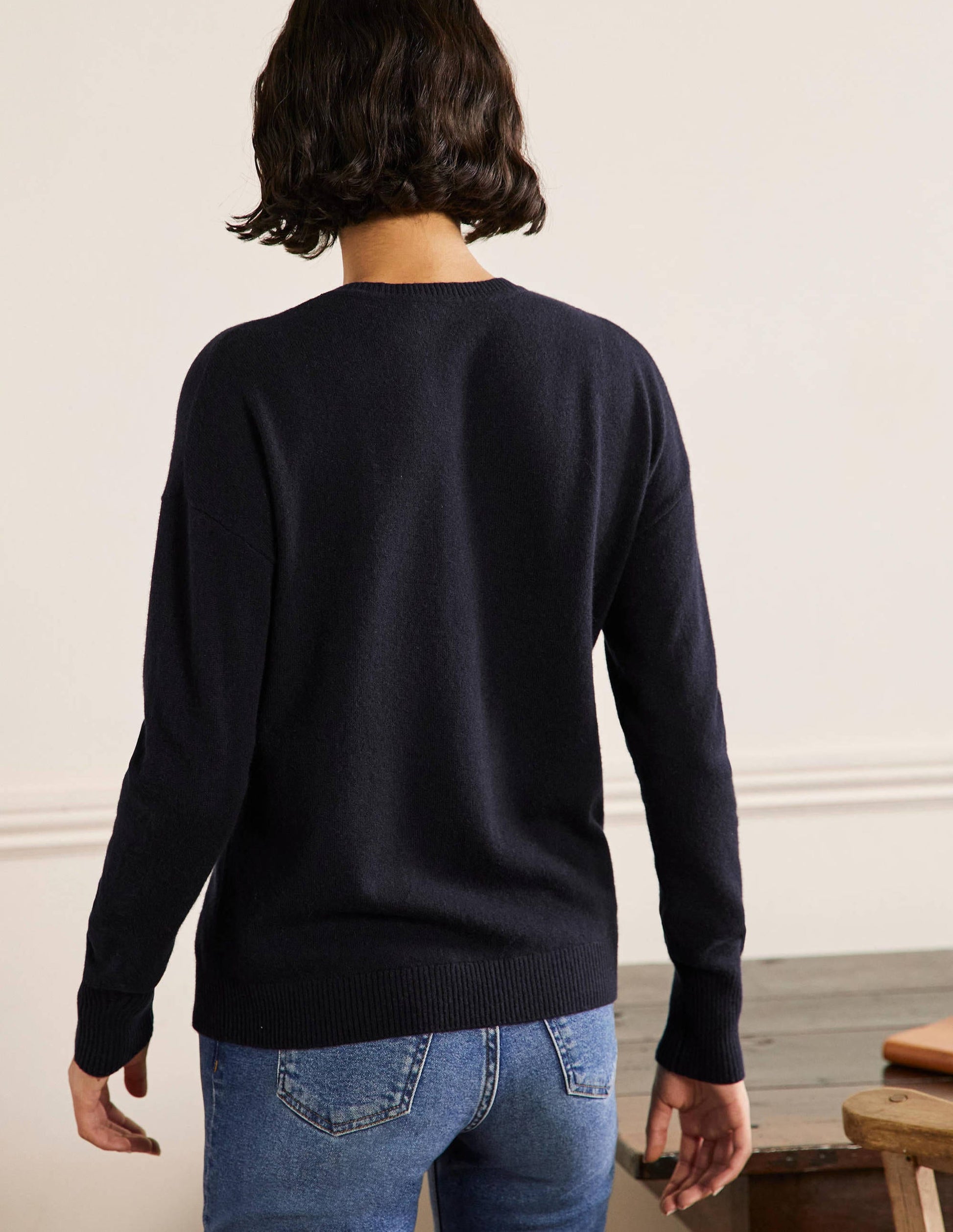 Pull Margot en cachemire-Bleu marine, ananas-3