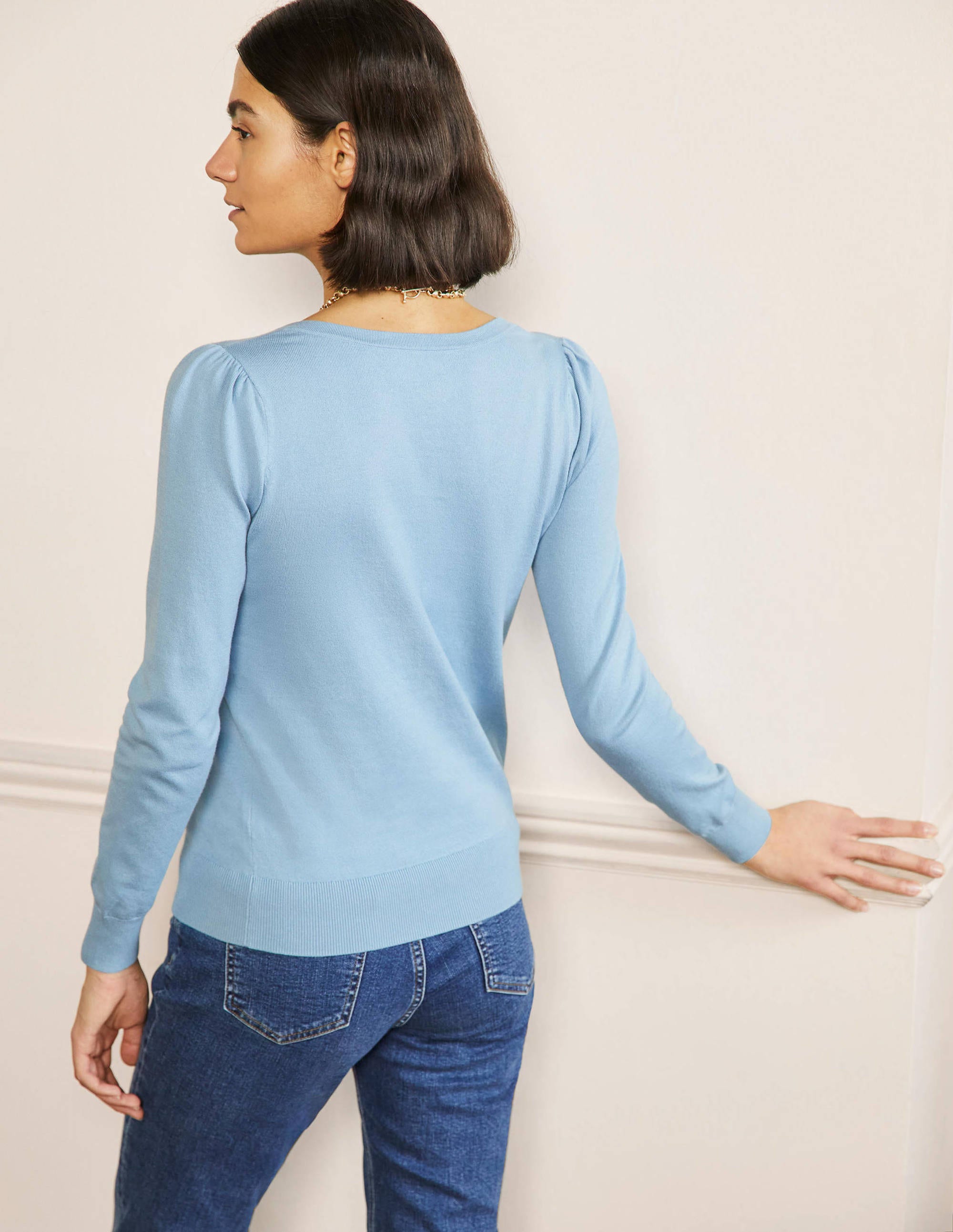 Baumwollpullover mit V-Ausschnitt-Gedecktes Blau - Image 3