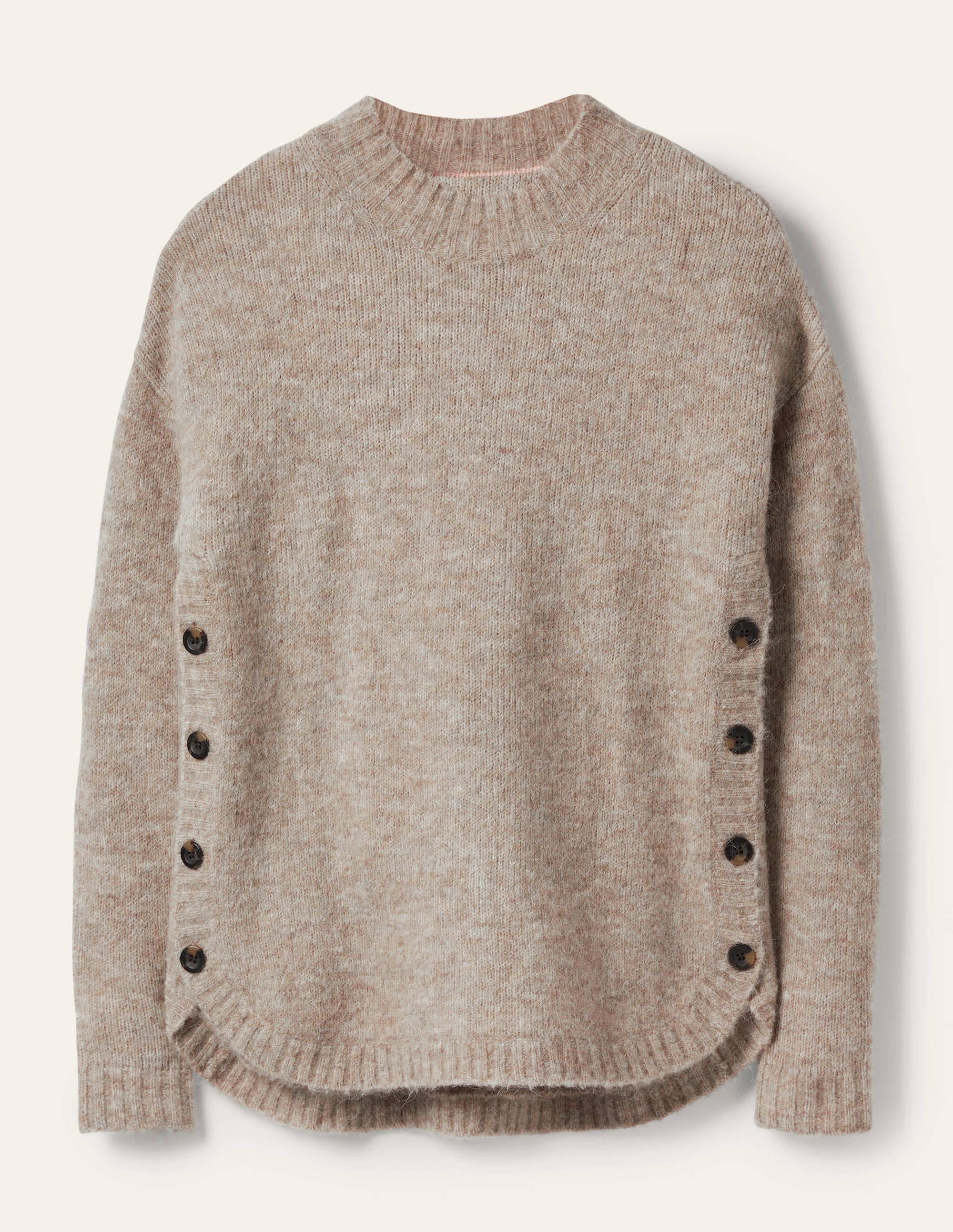 Pull duveteux avec boutons sur les côtés-Taupe chiné - Image 5