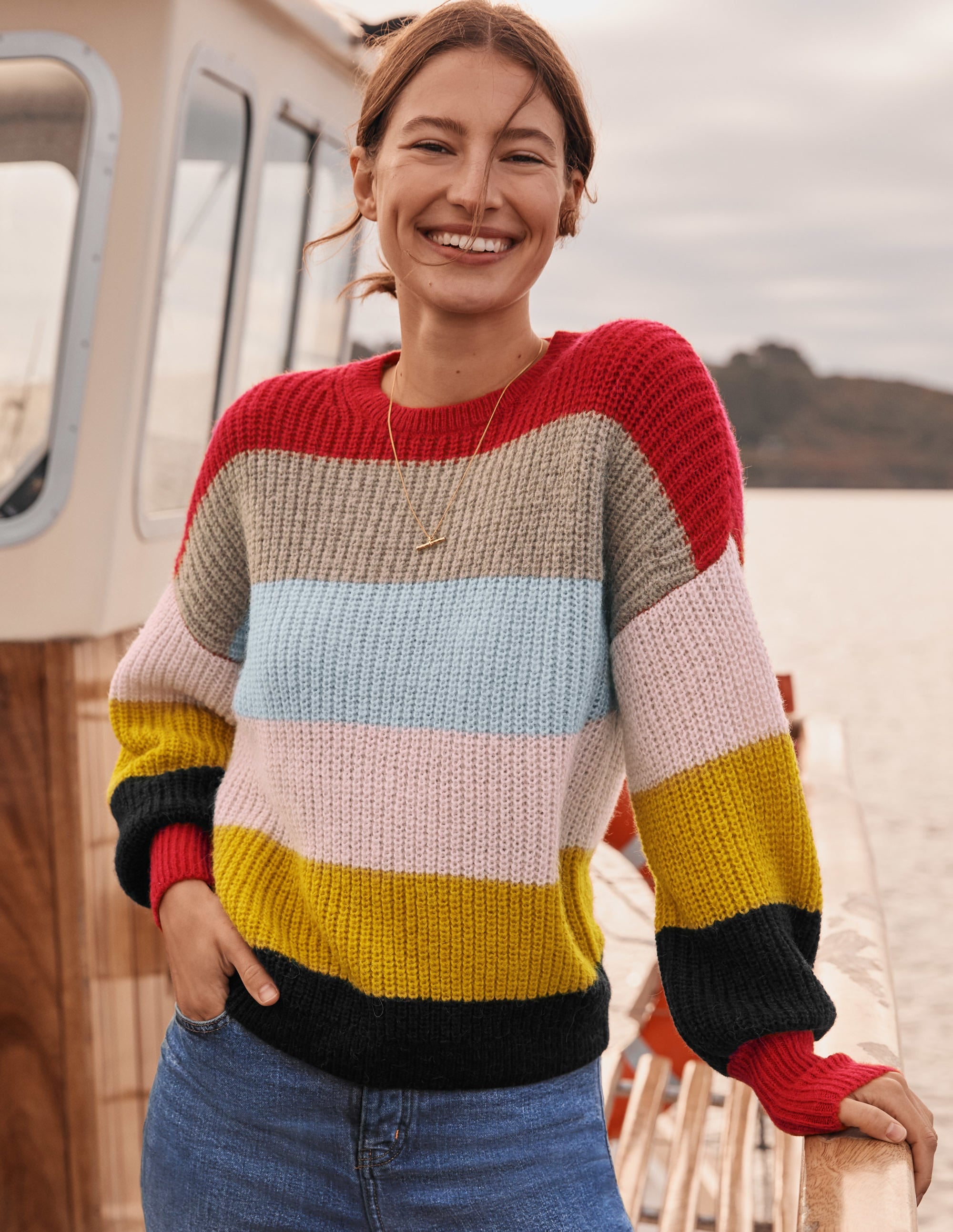 Flauschiger Pullover mit gerafften Blousonärmeln-Flauschiger Regenbogen, Bunt Gestreift - Image 7