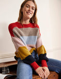 Flauschiger Pullover mit gerafften Blousonärmeln-Flauschiger Regenbogen, Bunt Gestreift