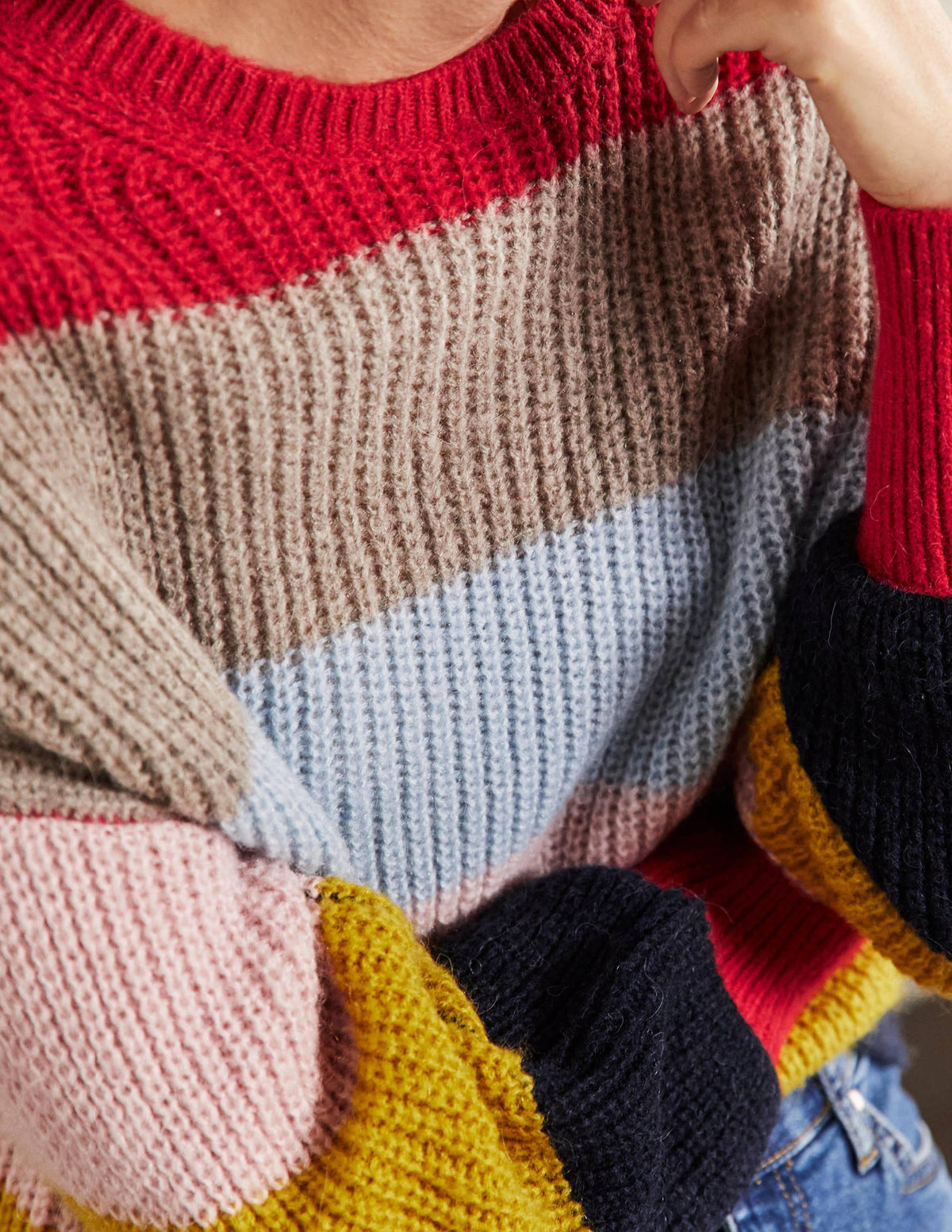 Flauschiger Pullover mit gerafften Blousonärmeln-Flauschiger Regenbogen, Bunt Gestreift-2