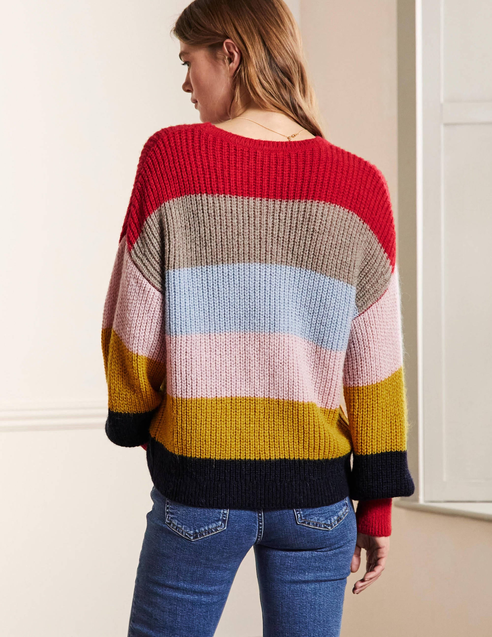 Flauschiger Pullover mit gerafften Blousonärmeln-Flauschiger Regenbogen, Bunt Gestreift - Image 3