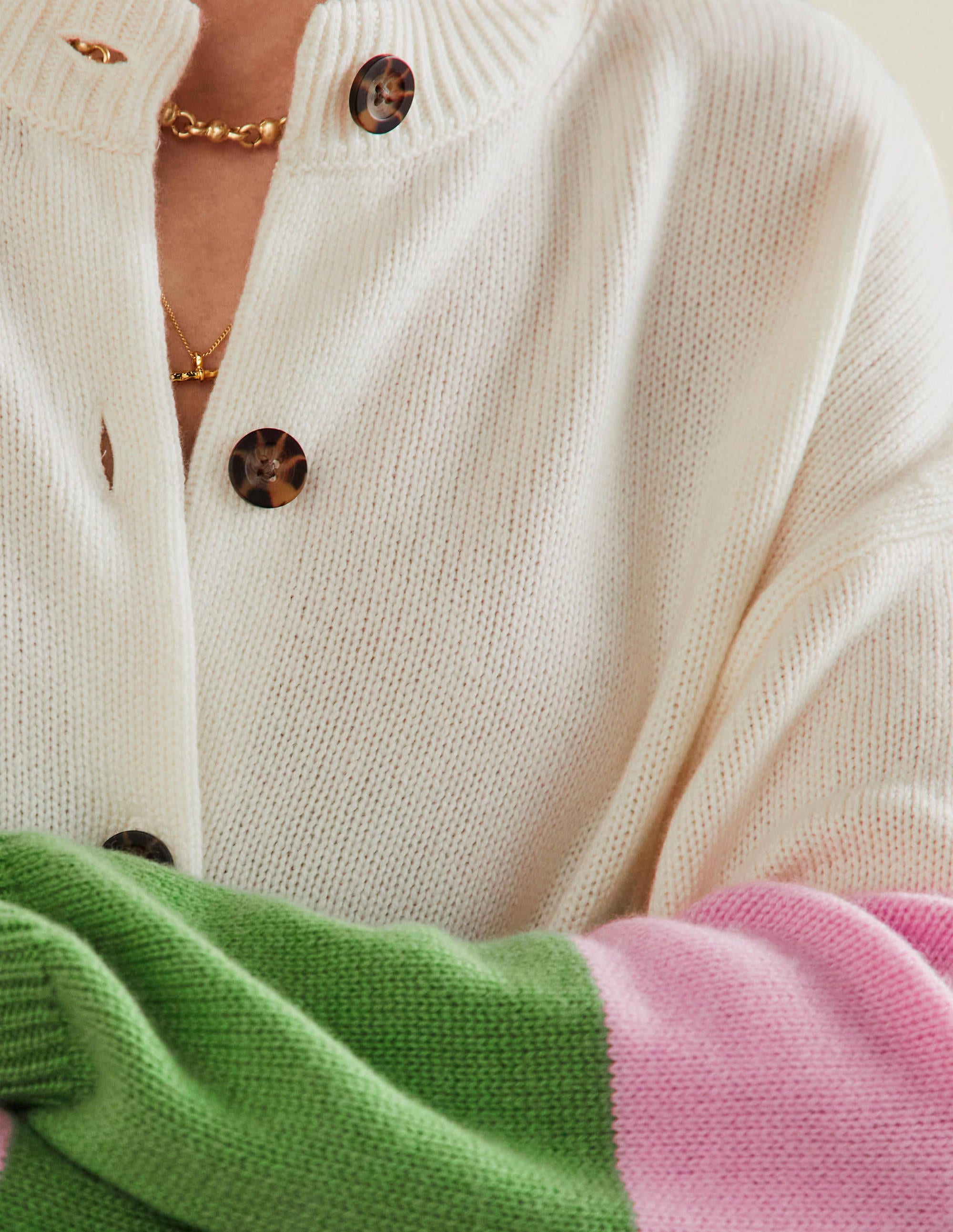Grobgestrickter Kaschmircardigan-Englischer Efeu/Cameo-Rosa, Gestreift - Image 2