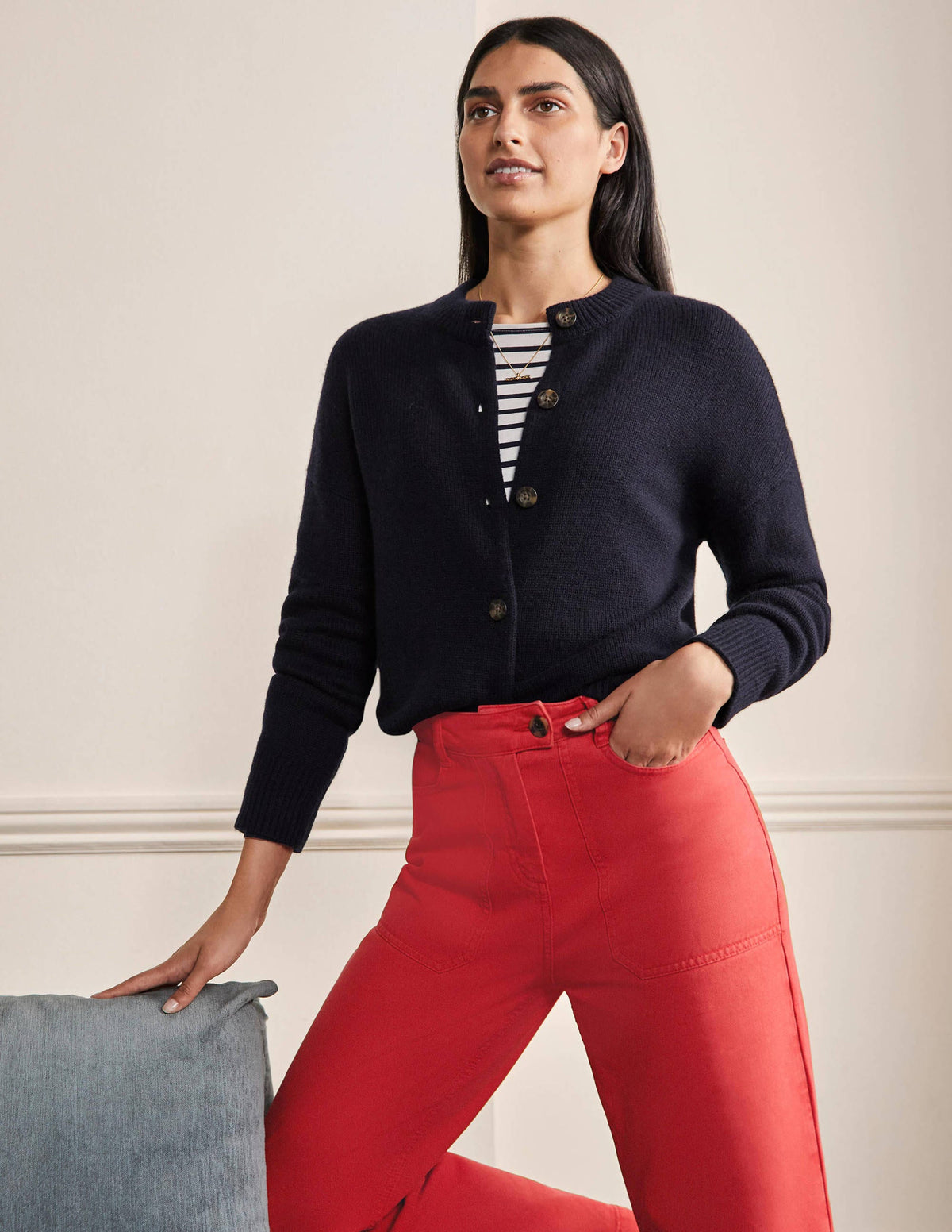 Cardigan en maille cachemire épaisse-Bleu marine-1