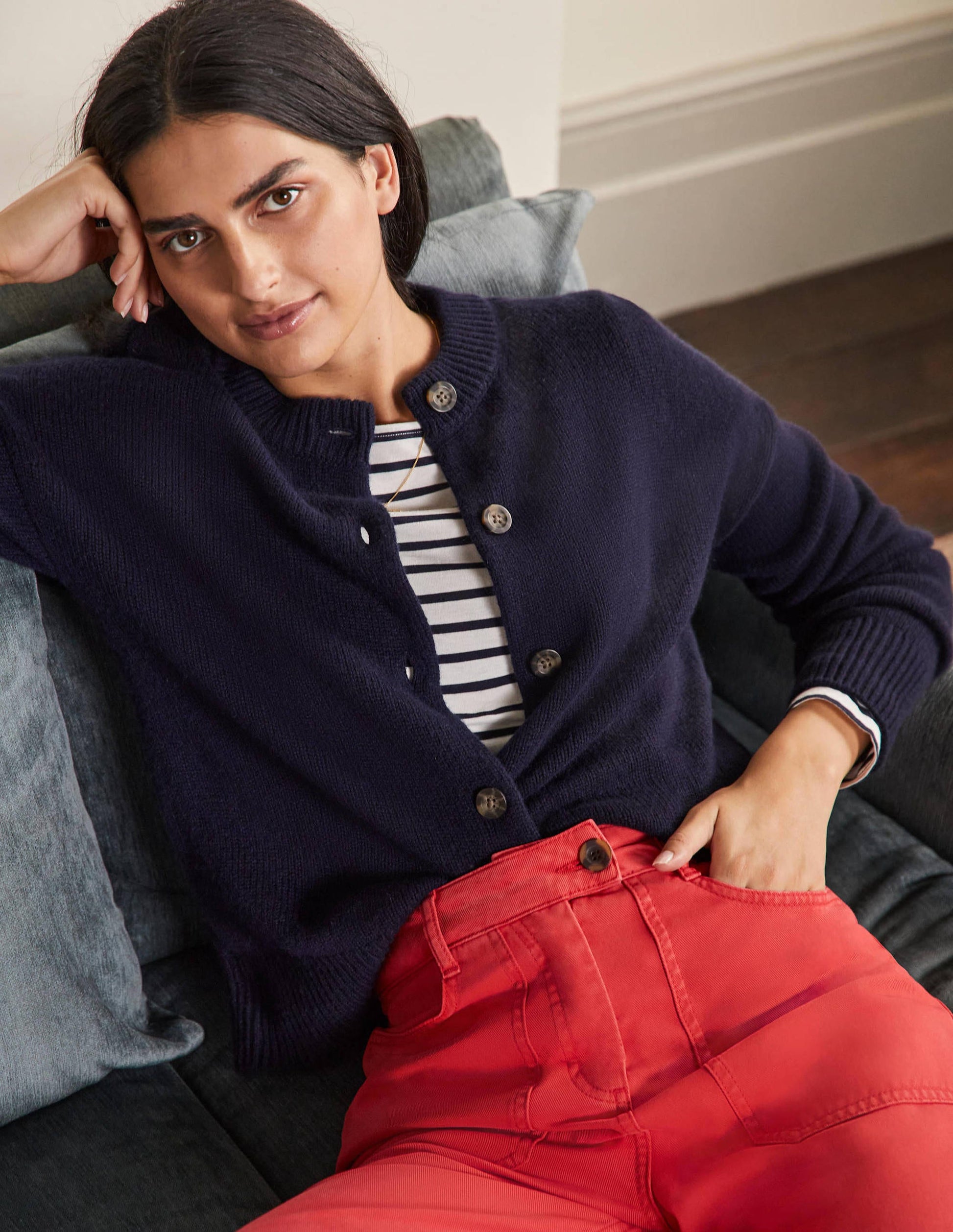 Cardigan en maille cachemire épaisse-Bleu marine-4