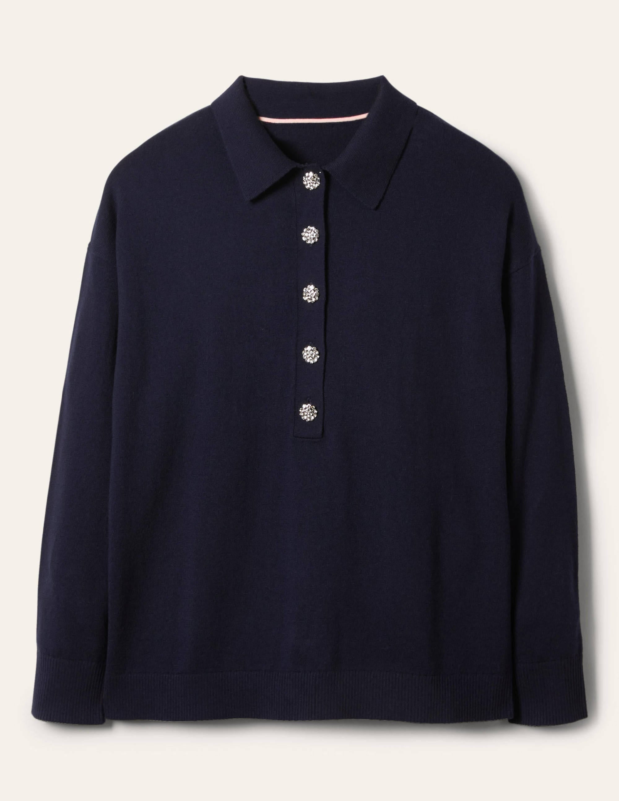 Jewelled Button Rugby Jumper-Navy - Image 6