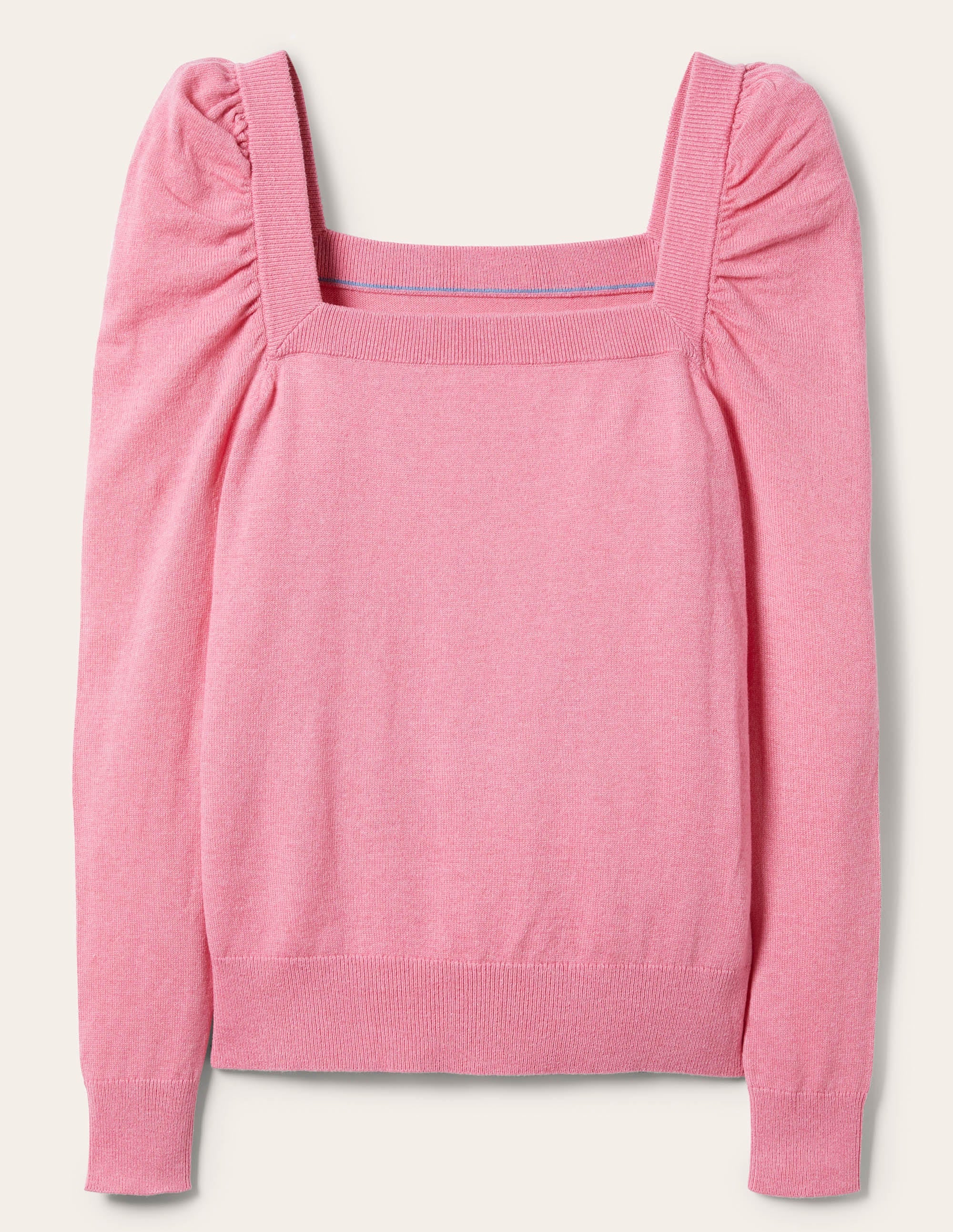 Pull col carré à manches bouffantes-Rose bouquet - Image 5