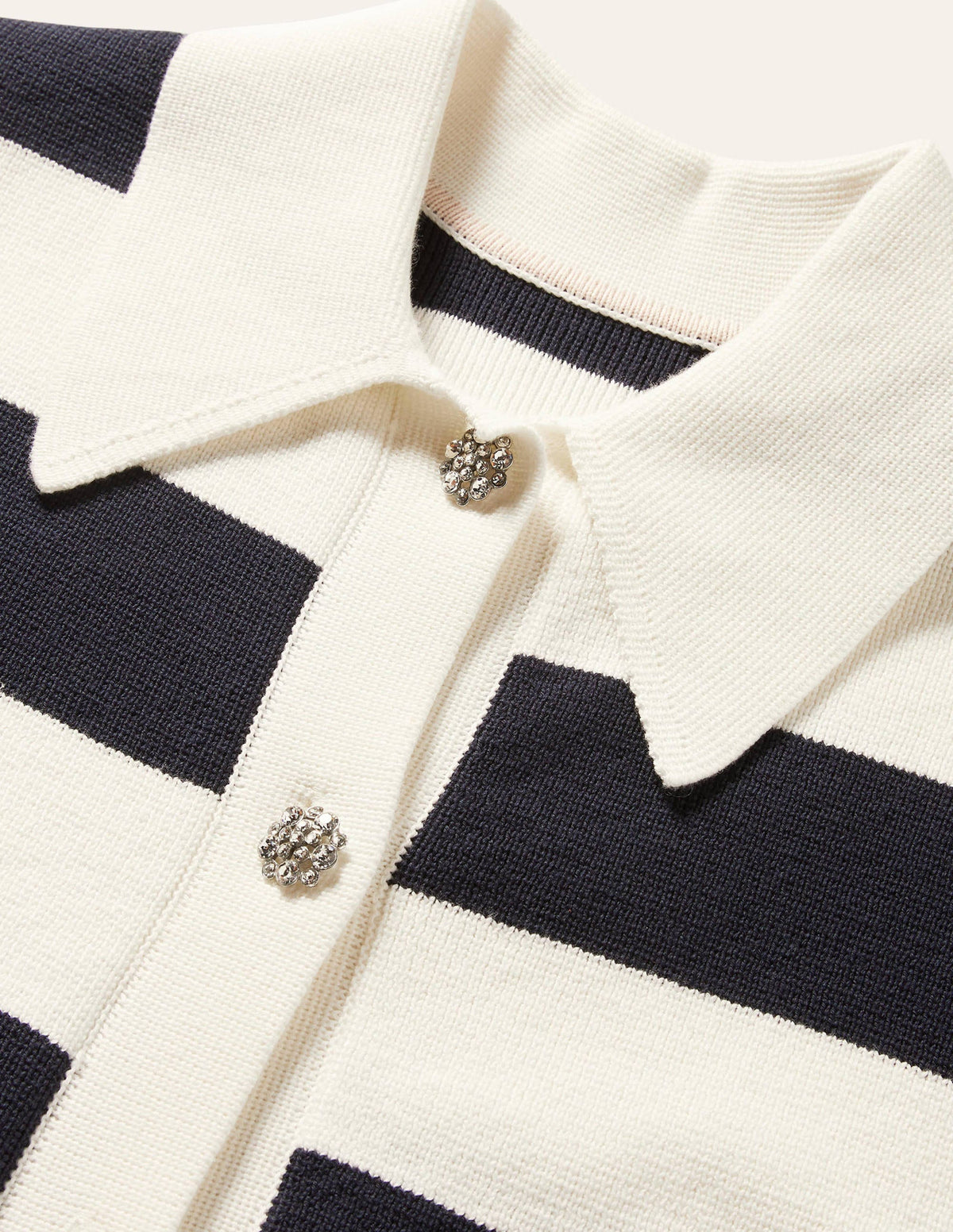 Jewel Button Collared Cardigan-Ivory Mélange, Navy Stripe-6