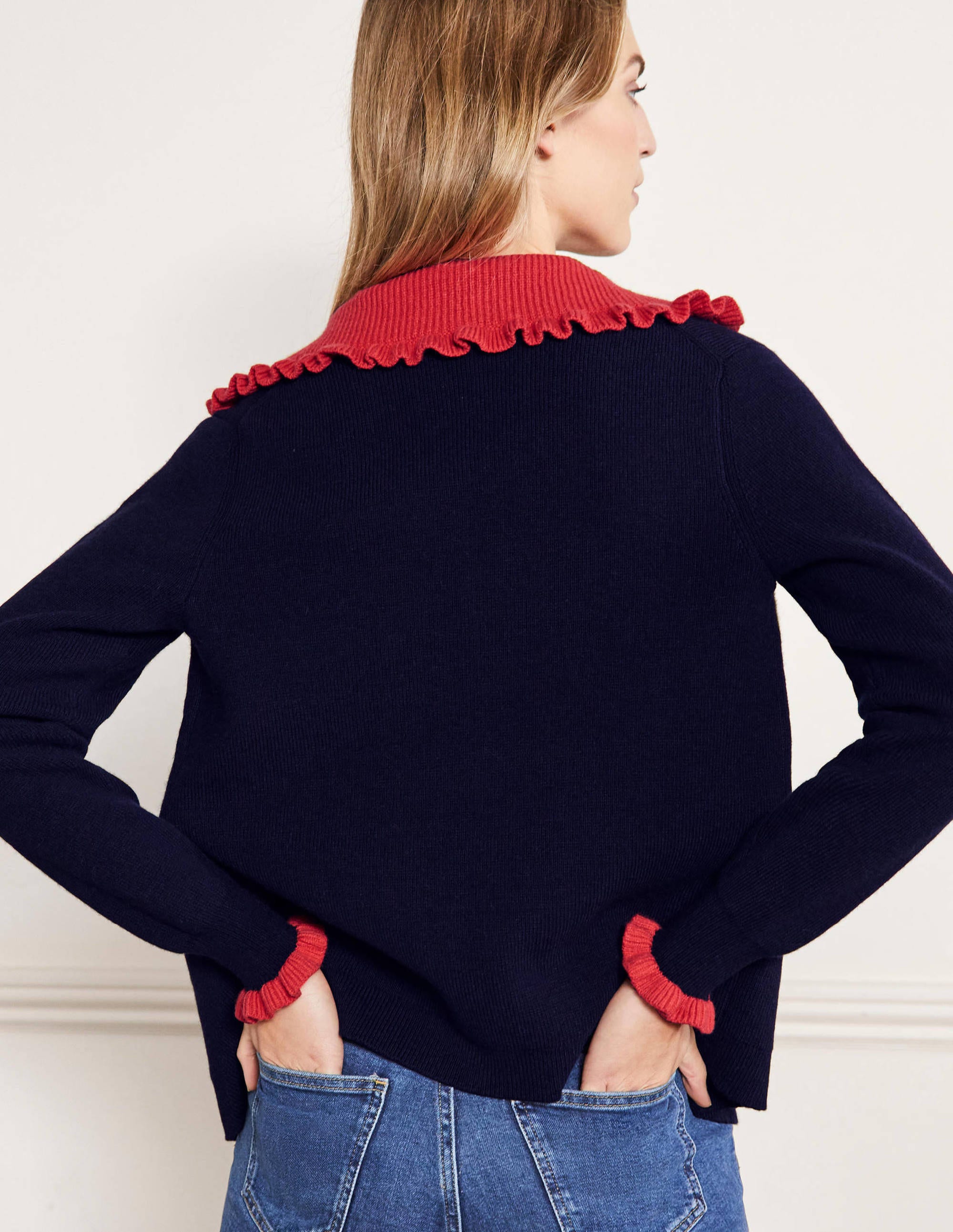 Frill Collared Cardigan-Navy/Bright Poppy - Image 3