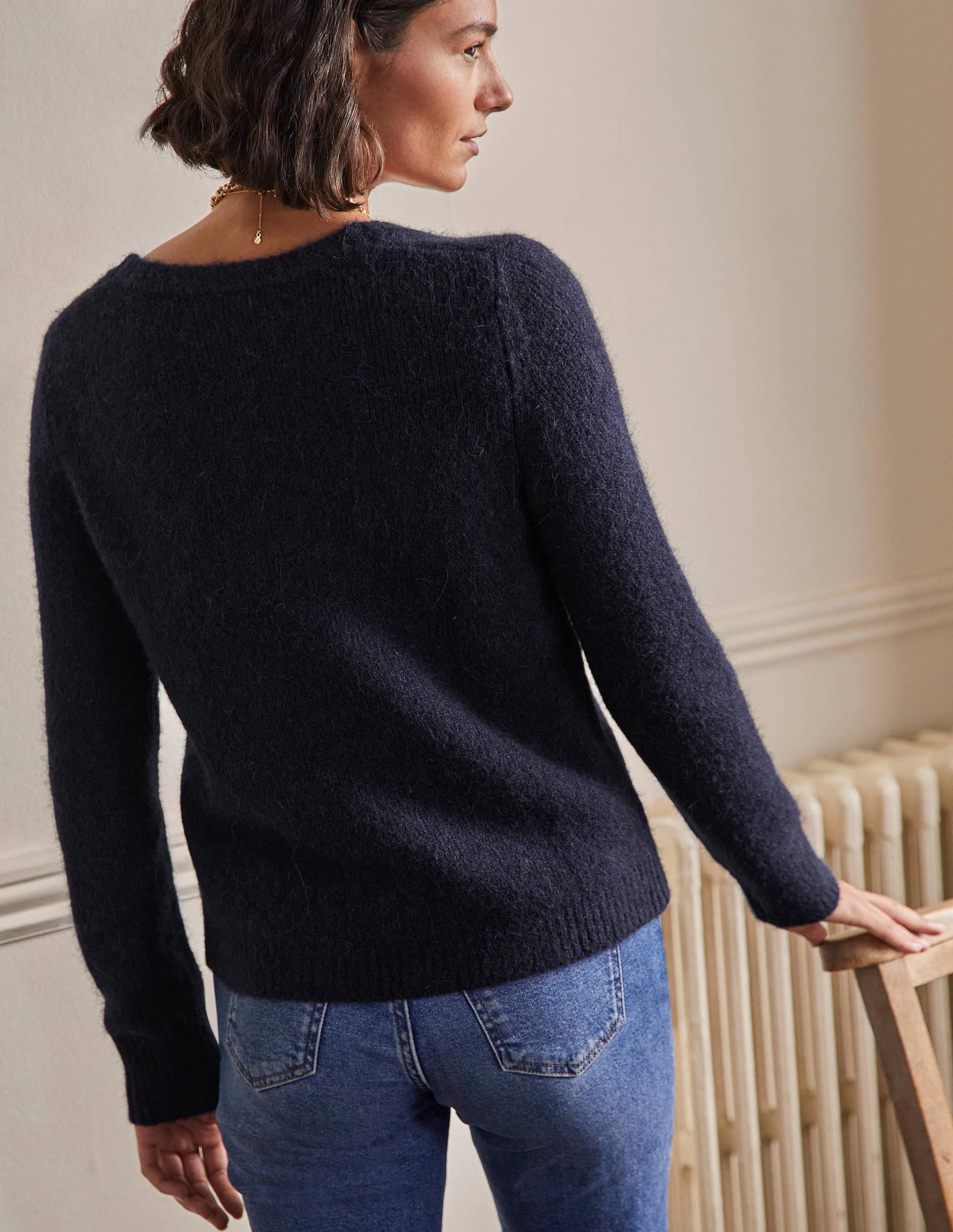 Flauschiger Pullover mit Rundhalsausschnitt-Marineblau - Image 3