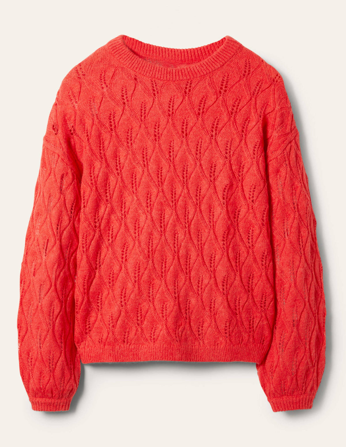 Flauschiger Pointelle-Pullover-Helles Korallenrot-6