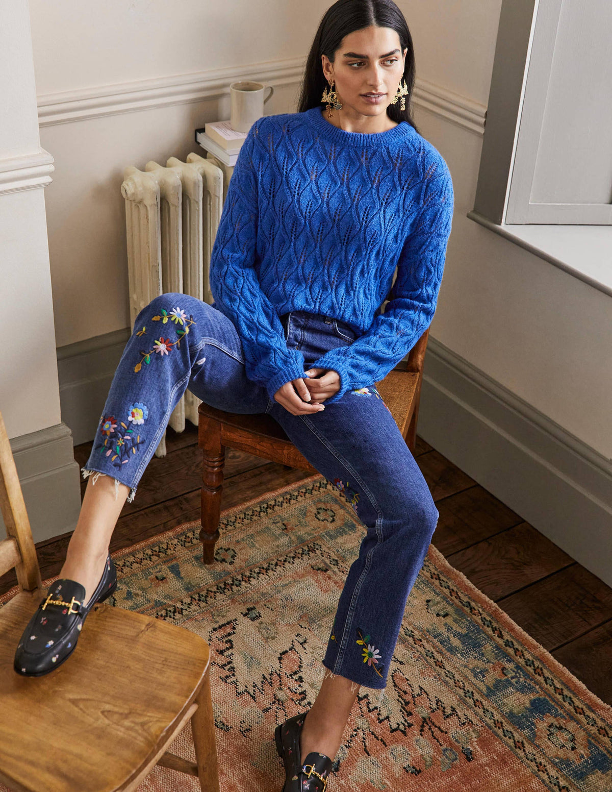 Flauschiger Pointelle-Pullover-Kobaltblau - Image 4