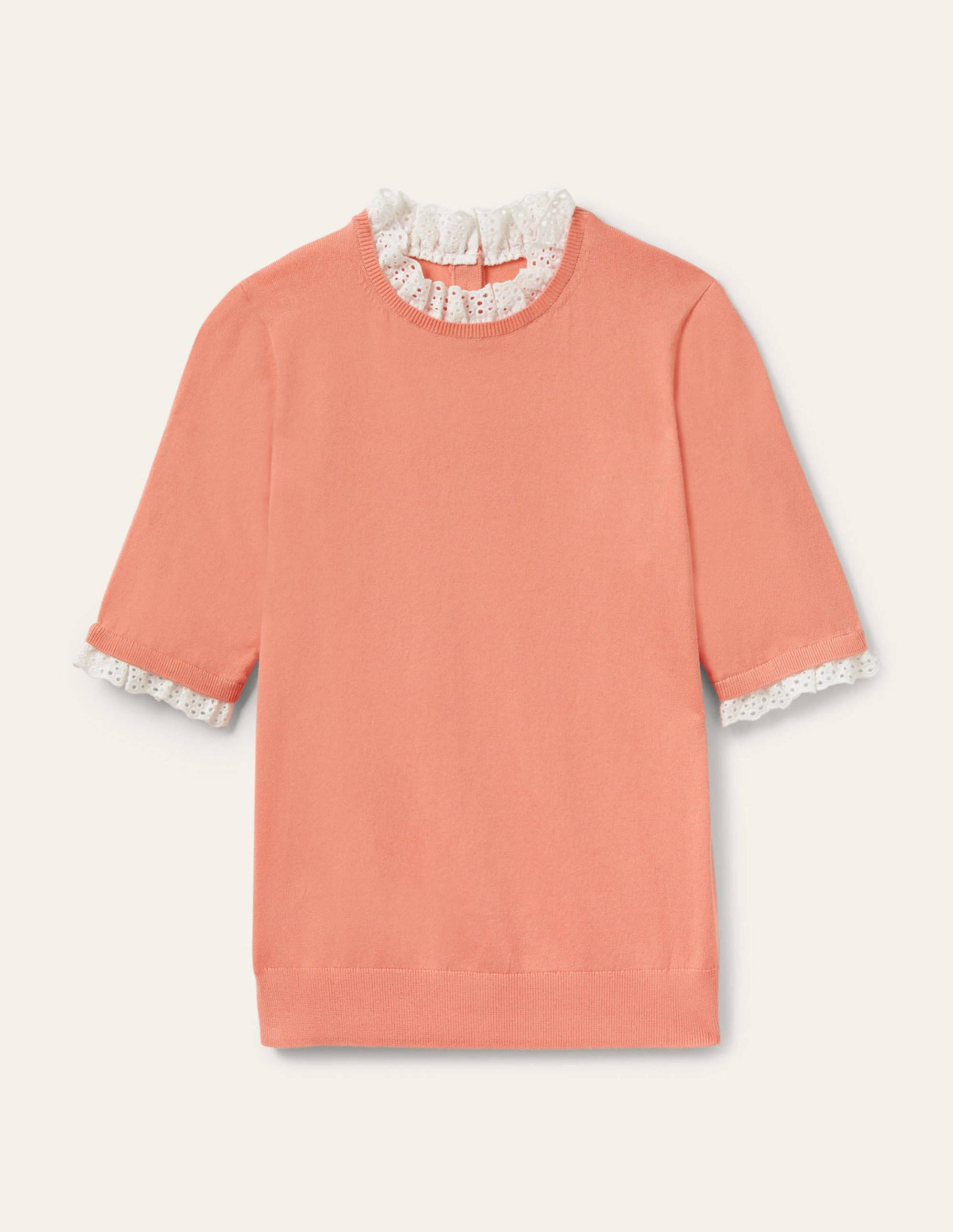 Strick-T-Shirt aus einer Webmischung-Helles Korallenrot-6