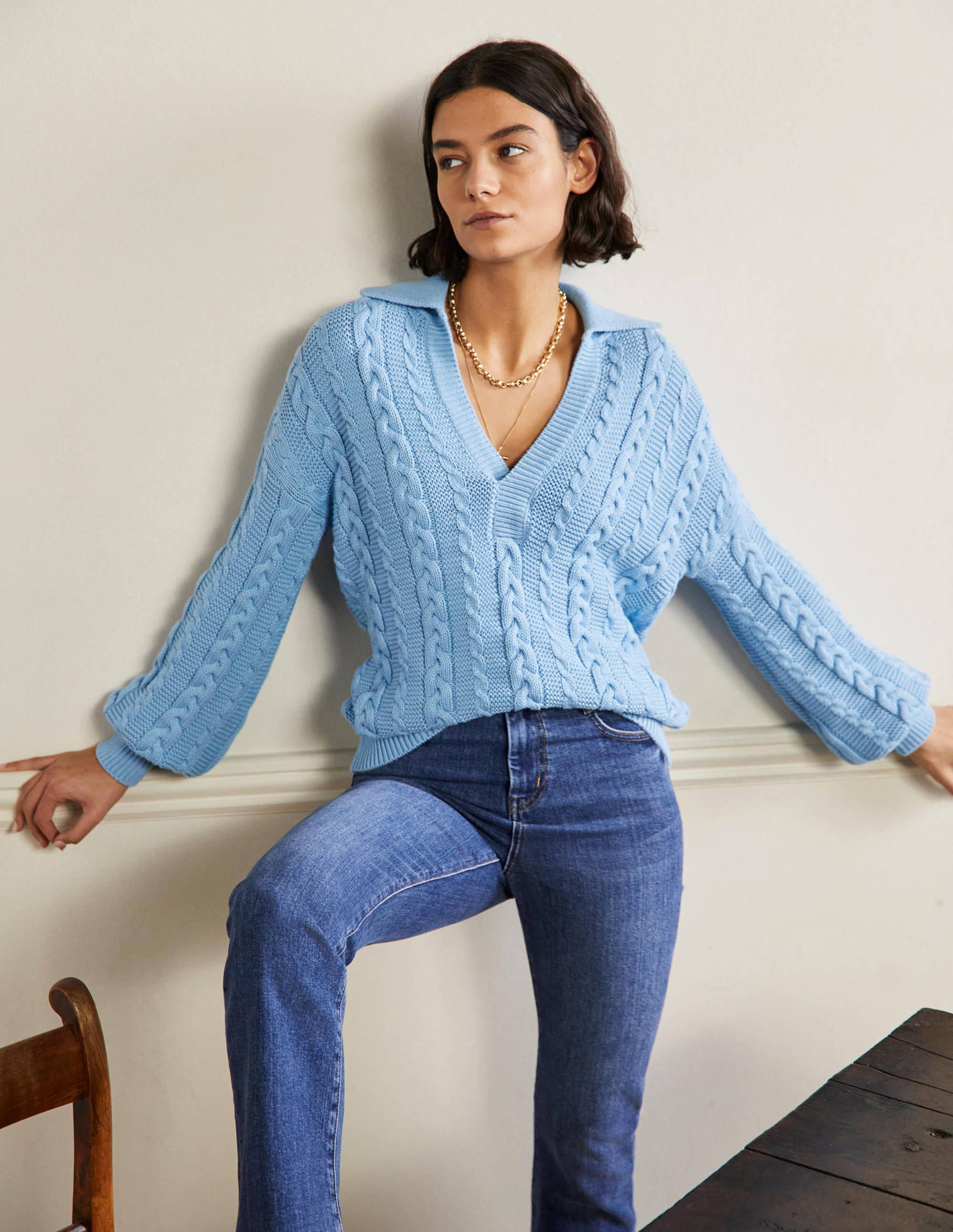 Henley-Pullover mit Zopfstrickmuster-Traube/Hyazinthe - Image 1
