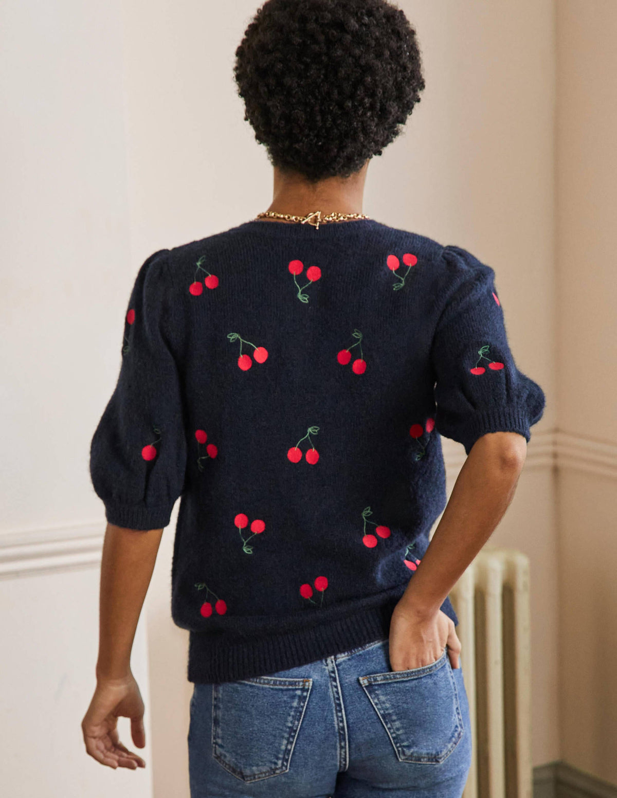 Flauschiger Cardigan mit Stickerei-Navy, Kirschen - Image 3
