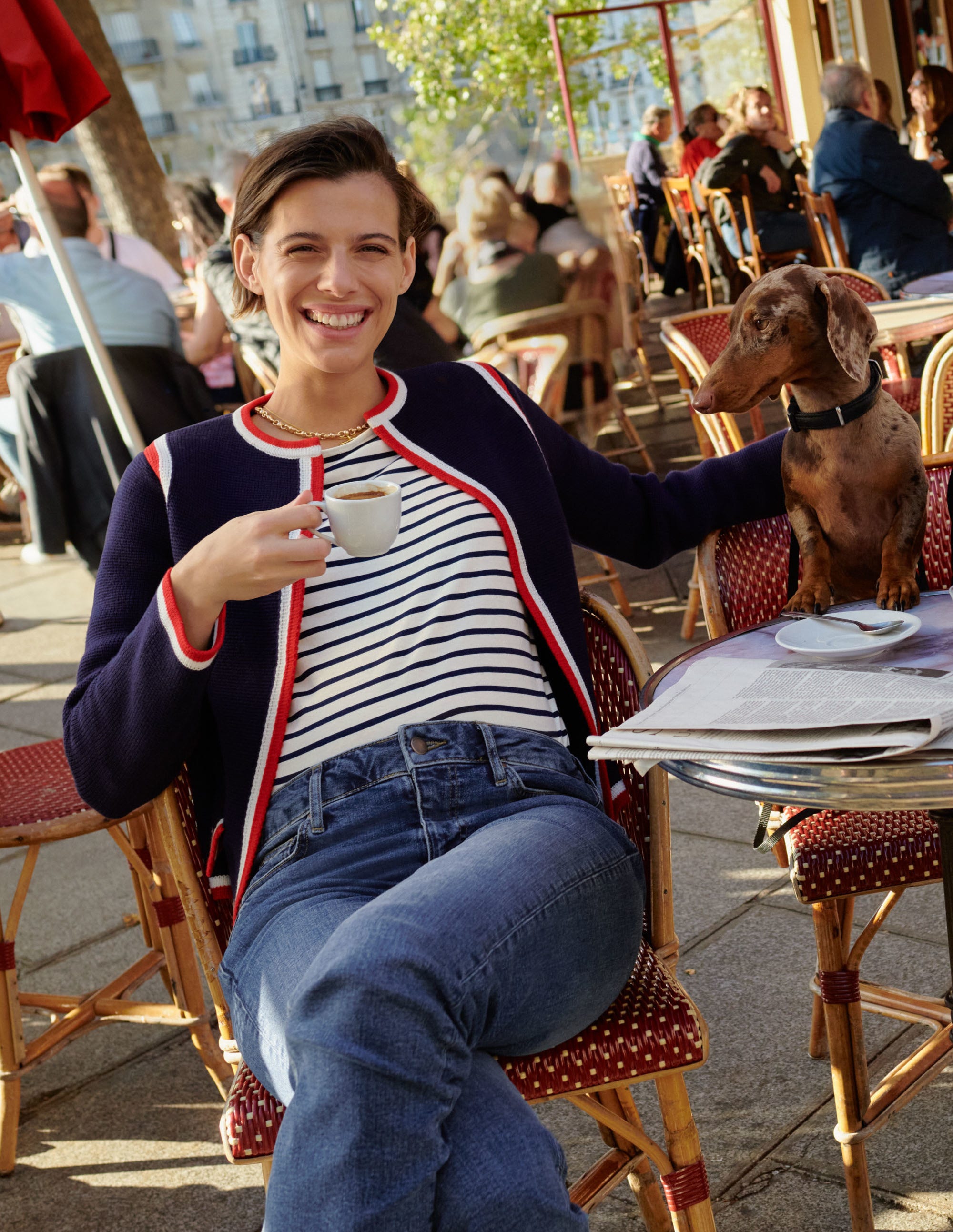 Veste en maille à détail rayé-Bleu marine - Image 7