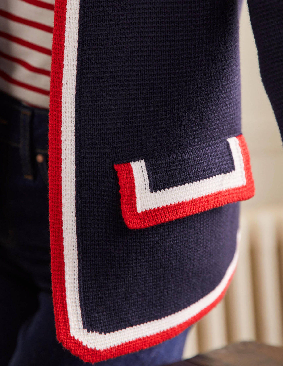 Veste en maille à détail rayé-Bleu marine - Image 2