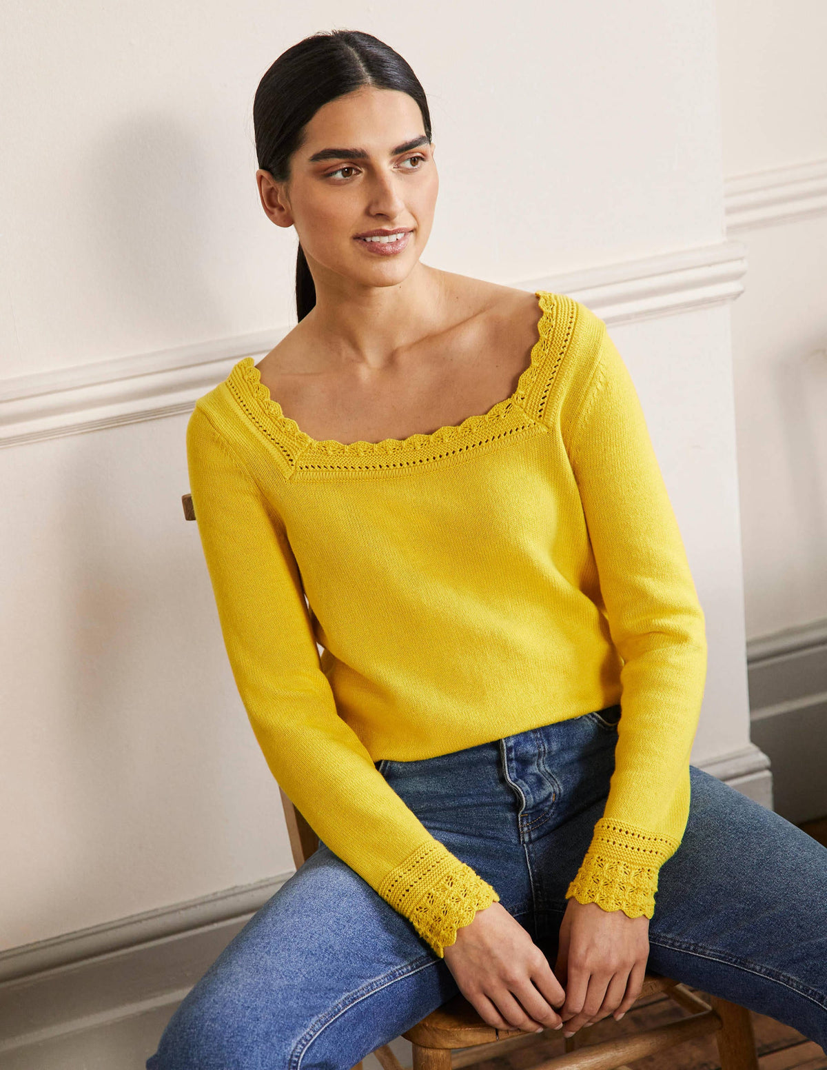 Pullover mit gehäkeltem Muschelsaum-Rauchgelb - Image 1