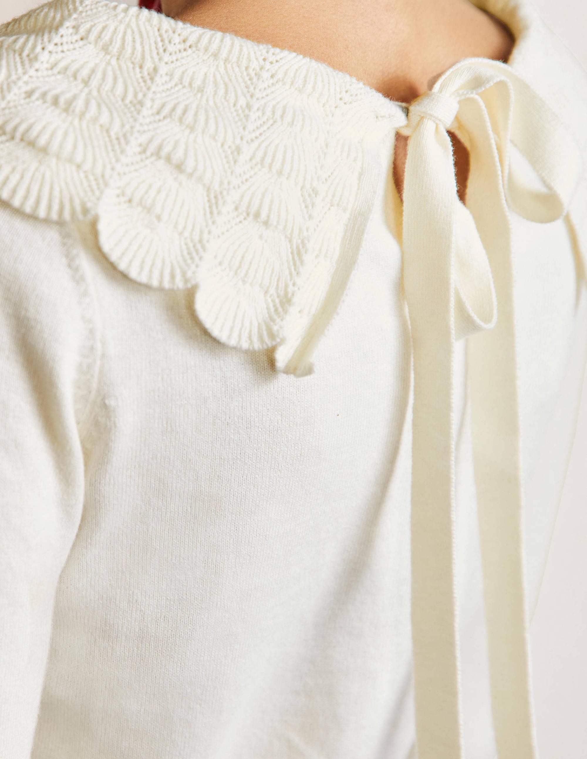 Tie Back Collar Jumper-Ivory - Image 2