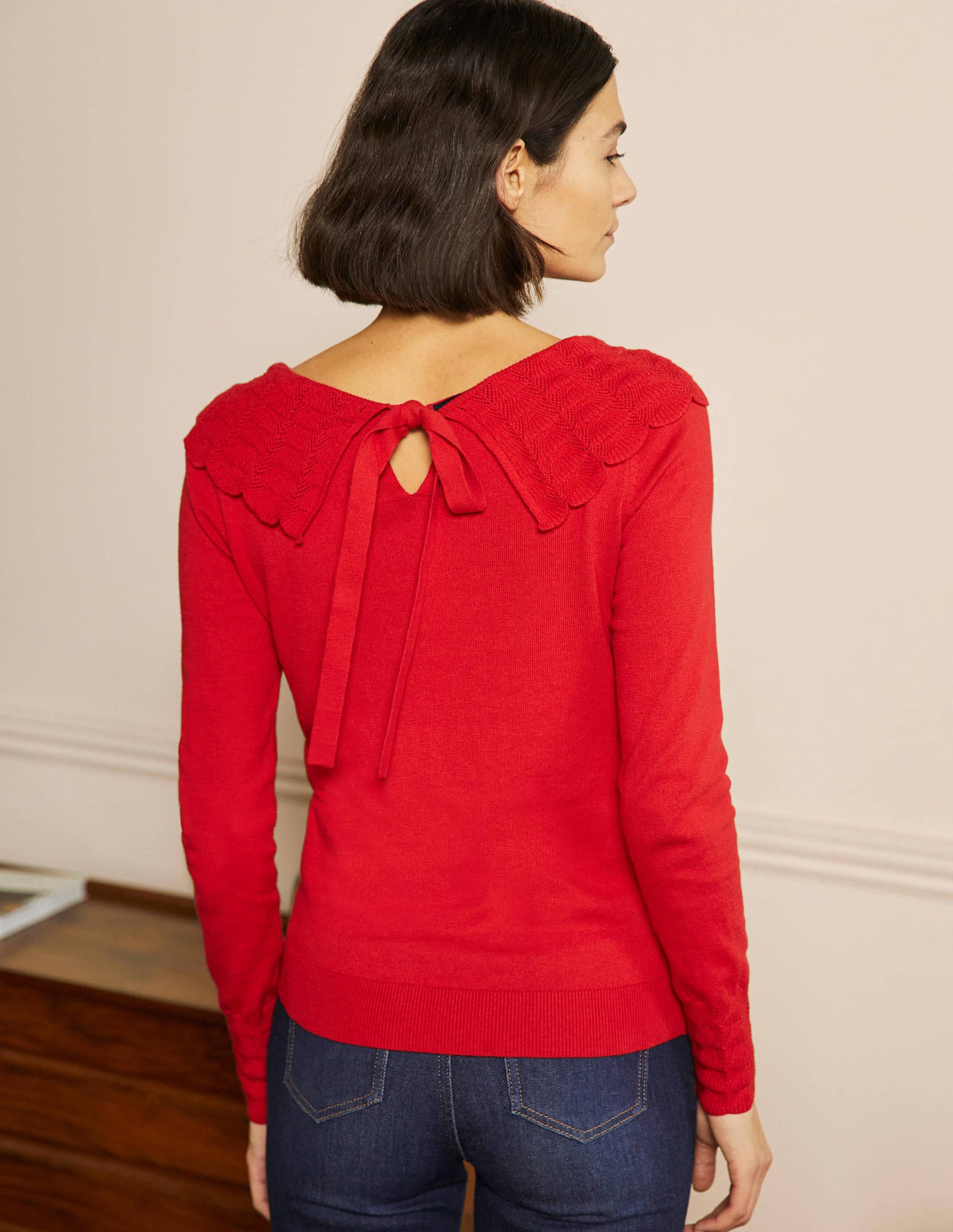 Pullover mit Kragen und Schnürung am Rücken-Rot - Image 3