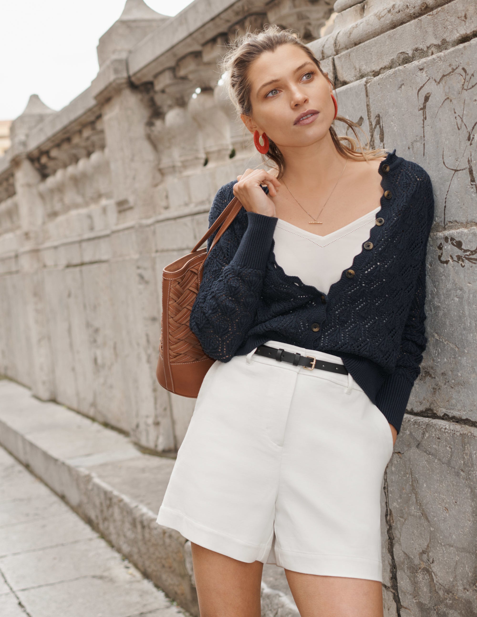 Cardigan mit Häkeldetails und Muschelsaum-Marineblau - Image 8