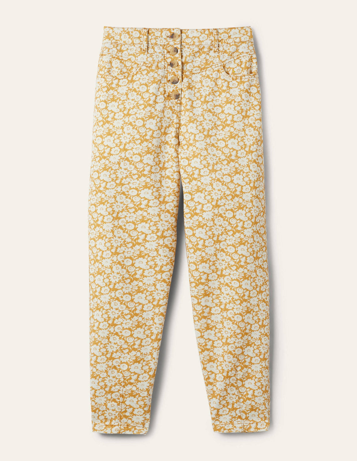 Schmal zulaufende Chinohose-Briochebraun, Elegante Blüten-5