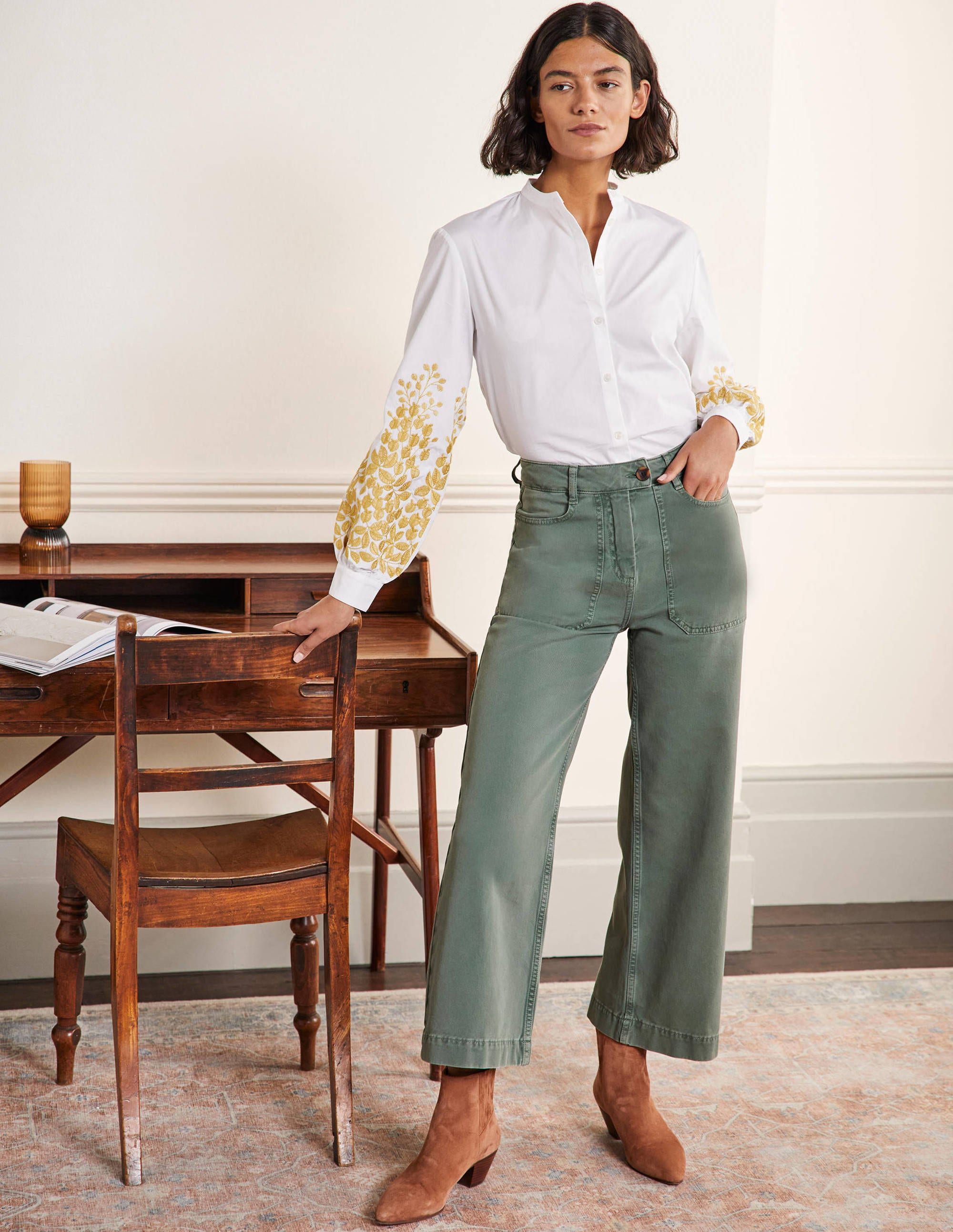 Pantalon large en sergé de coton-Aulne - Image 1