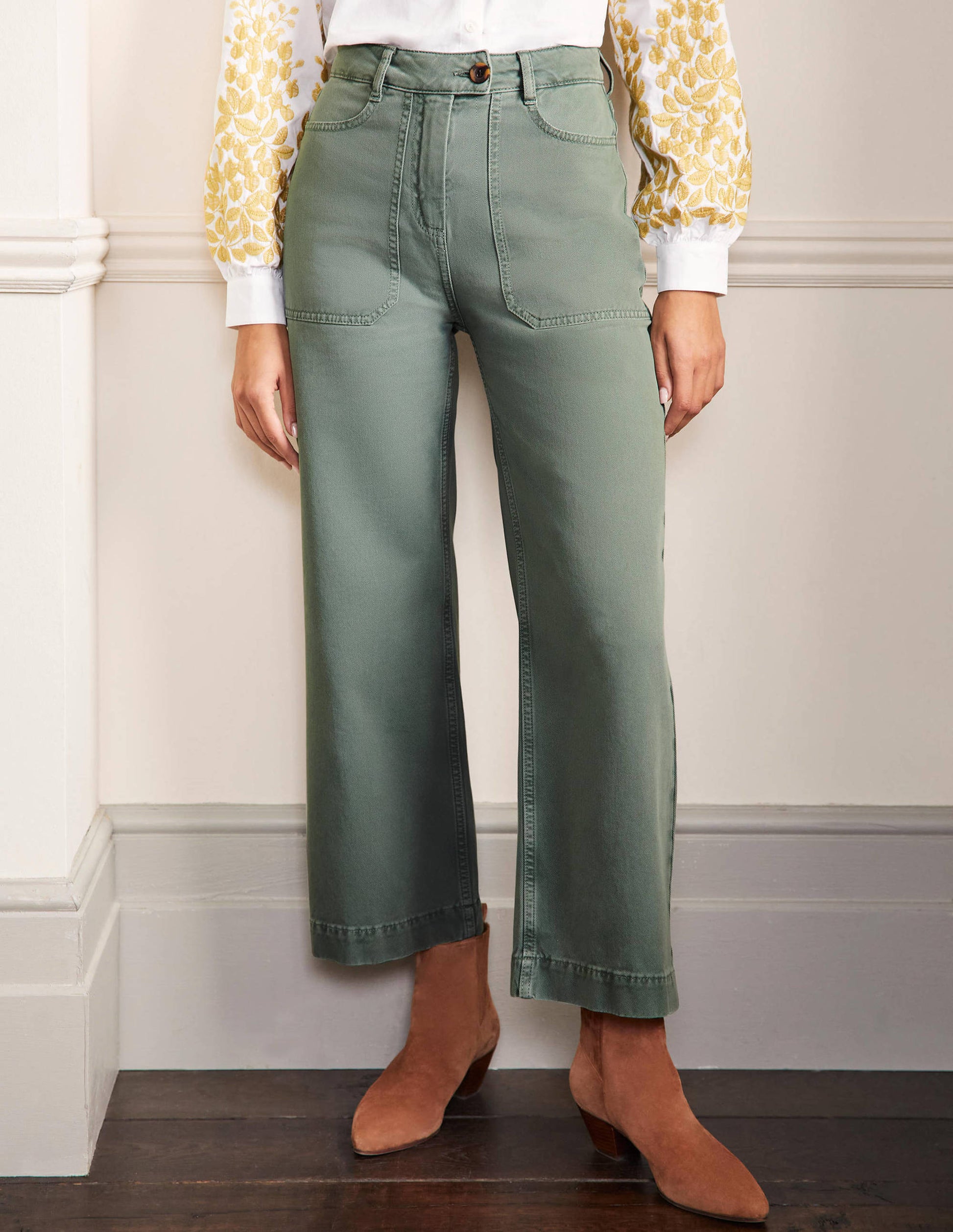 Pantalon large en sergé de coton-Aulne-2