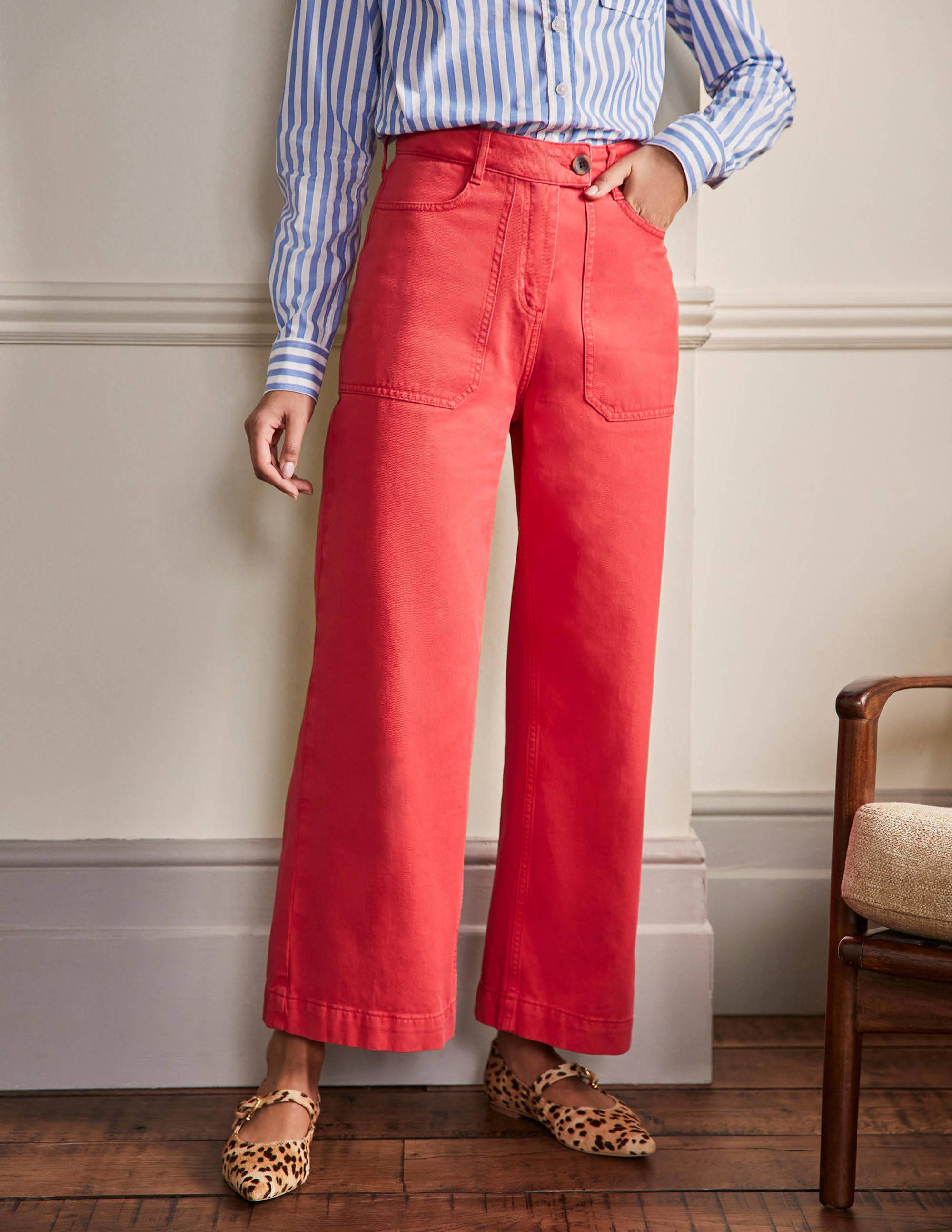 Pantalon large en sergé de coton-Rouge - Image 4