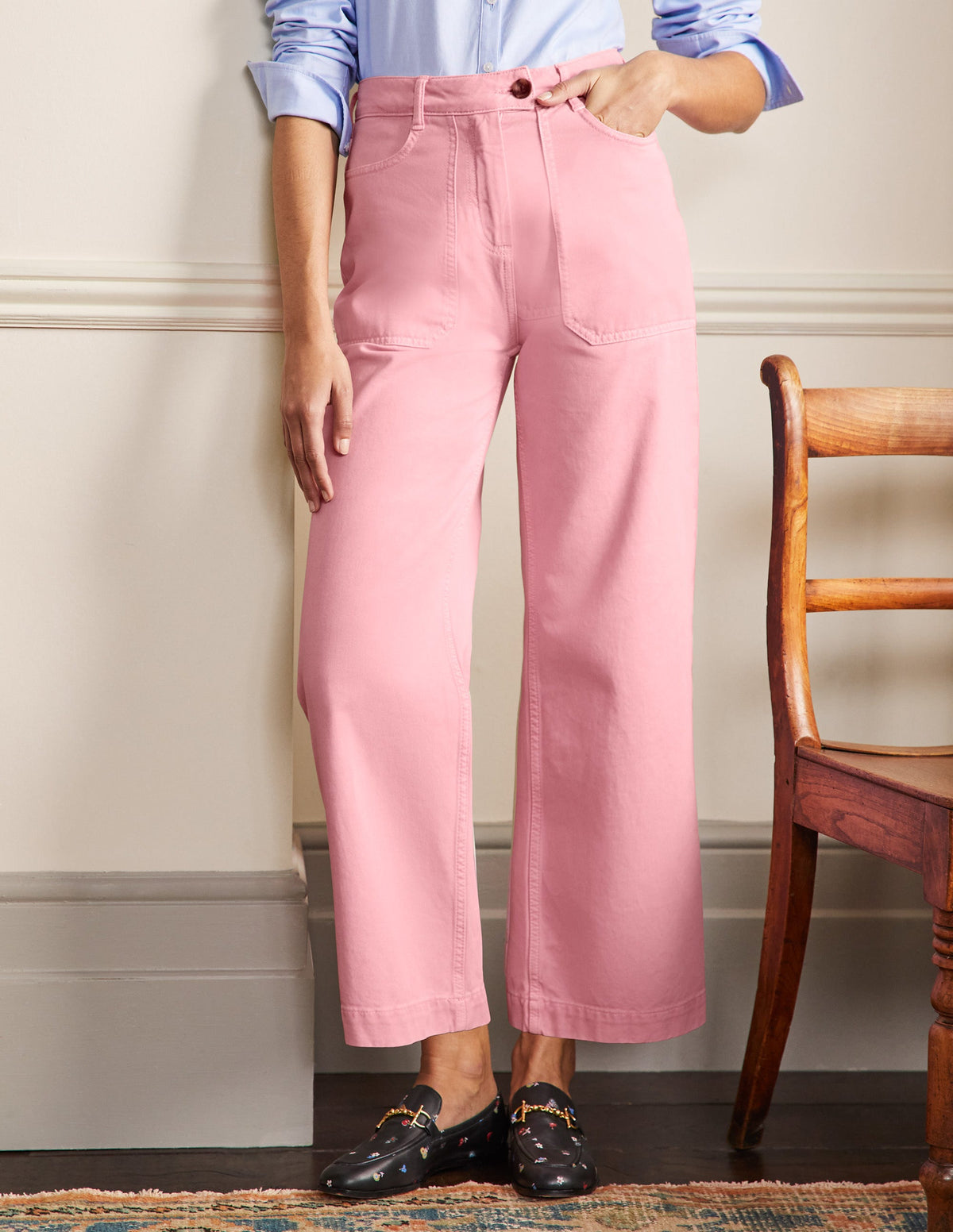 Baumwolltwillhose mit weitem Bein-Cameo-Rosa-4