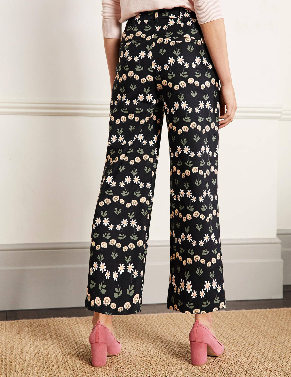 Pantalon Richmond taille haute-Noir, motif Delicate Daisy-3