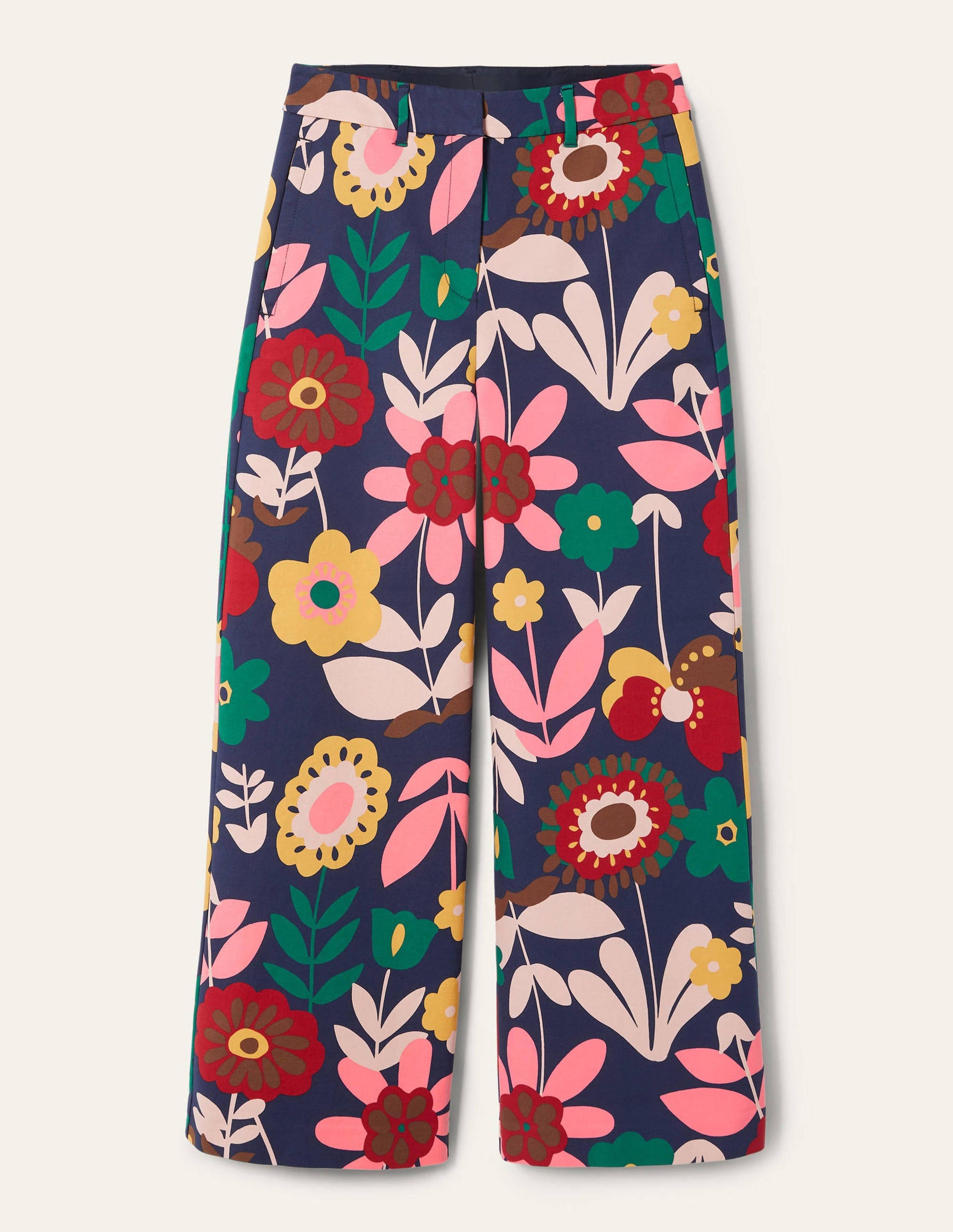 Pantalon Richmond taille haute-Bleu marine foncé, motif Flora Bloom-5