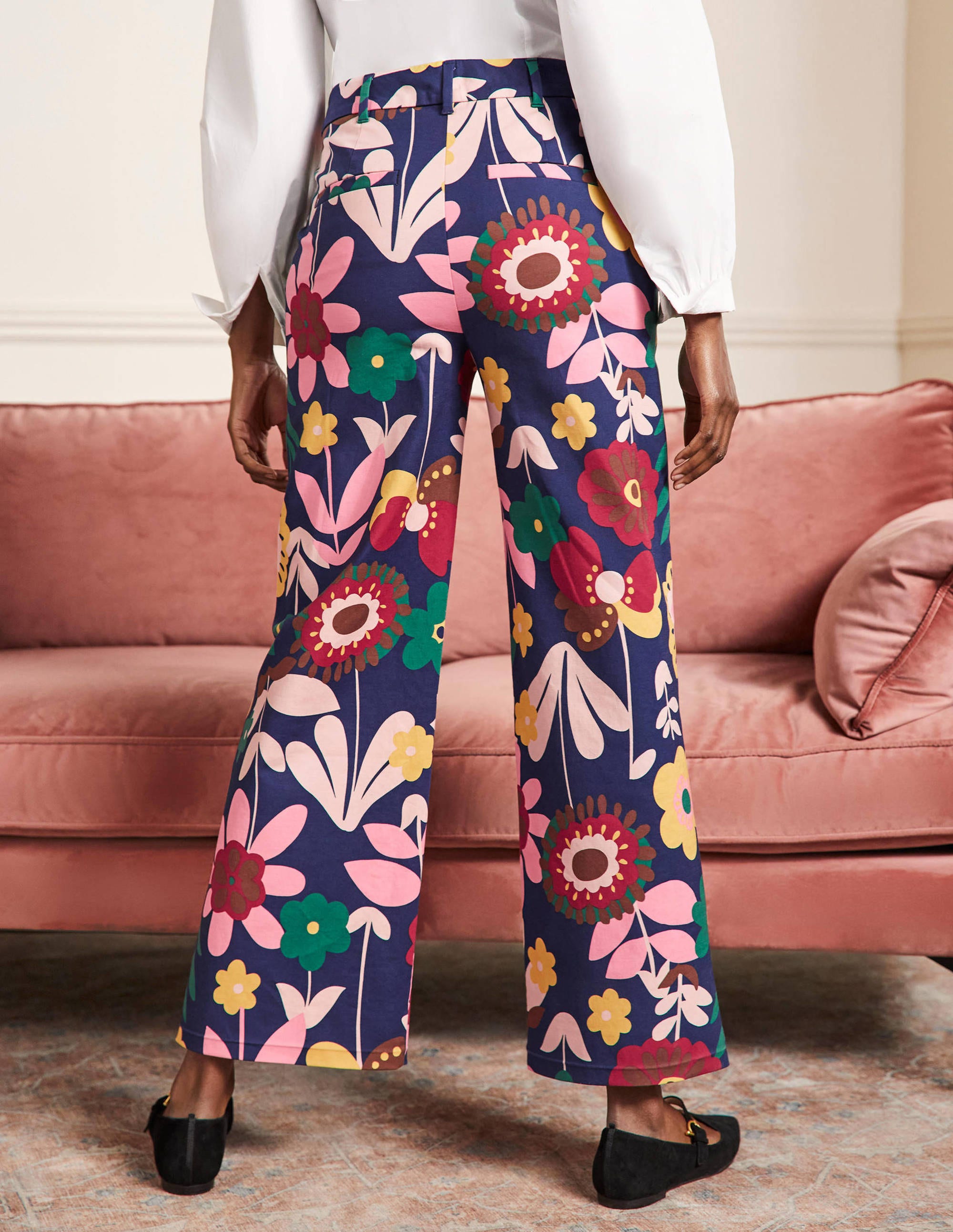 Pantalon Richmond taille haute-Bleu marine foncé, motif Flora Bloom - Image 3