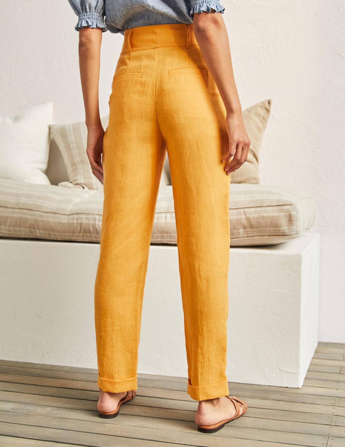Leinenhose mit umgeschlagenen Bündchen-Zinniengelb - Image 3