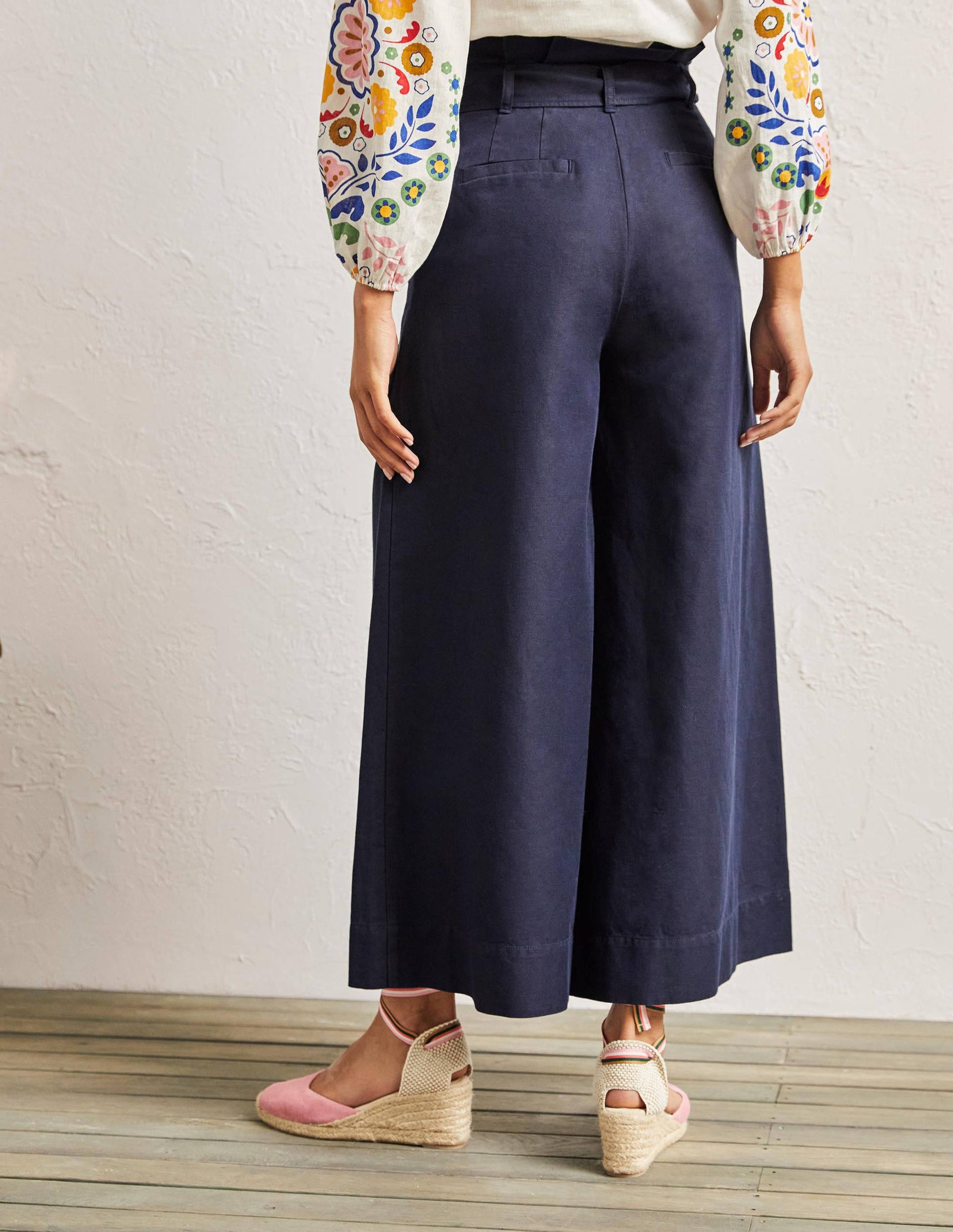 Jupe-culotte large en lin mélangé-Bleu marine-3