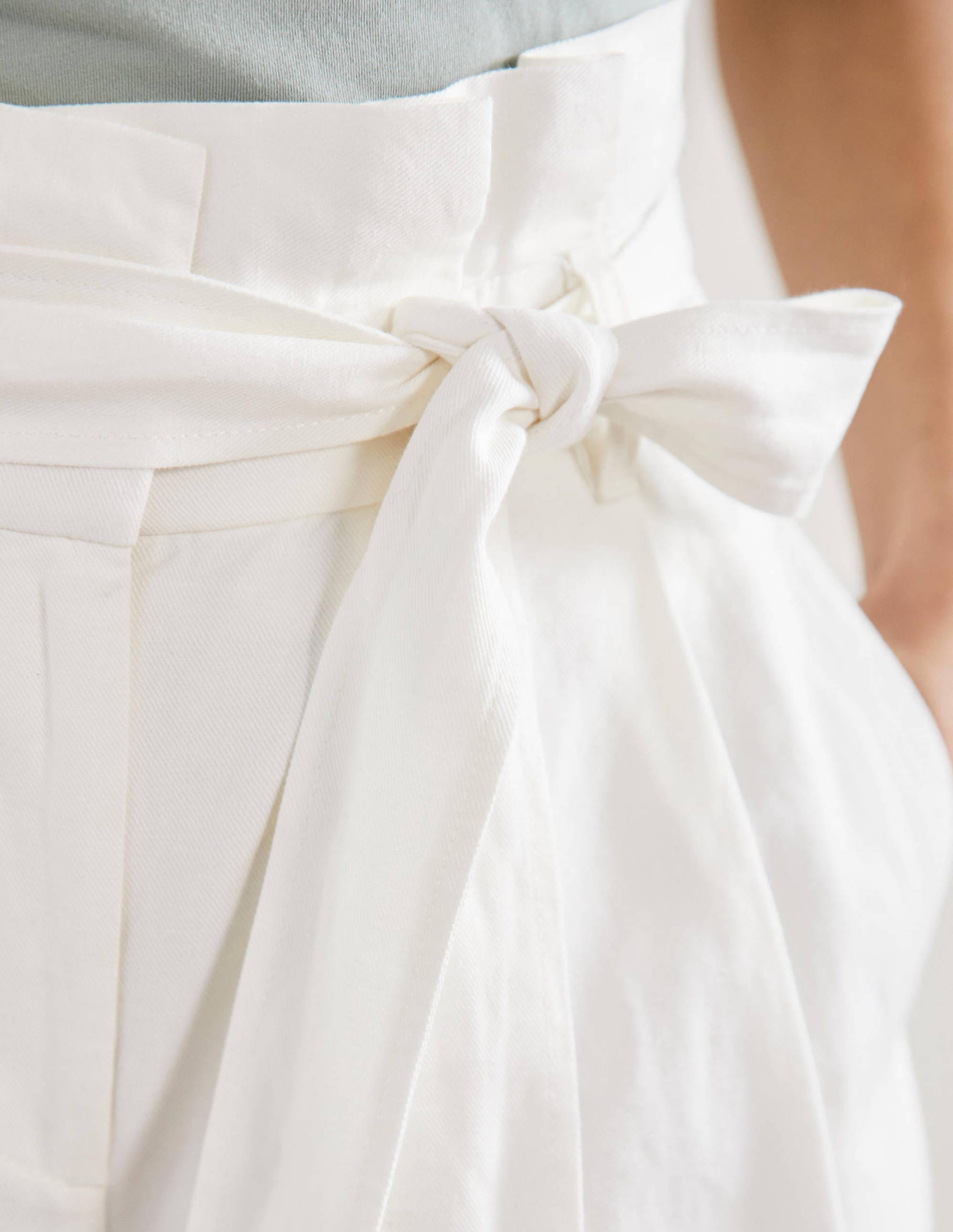 Linen Blend Wide Leg Culottes-White - Image 2