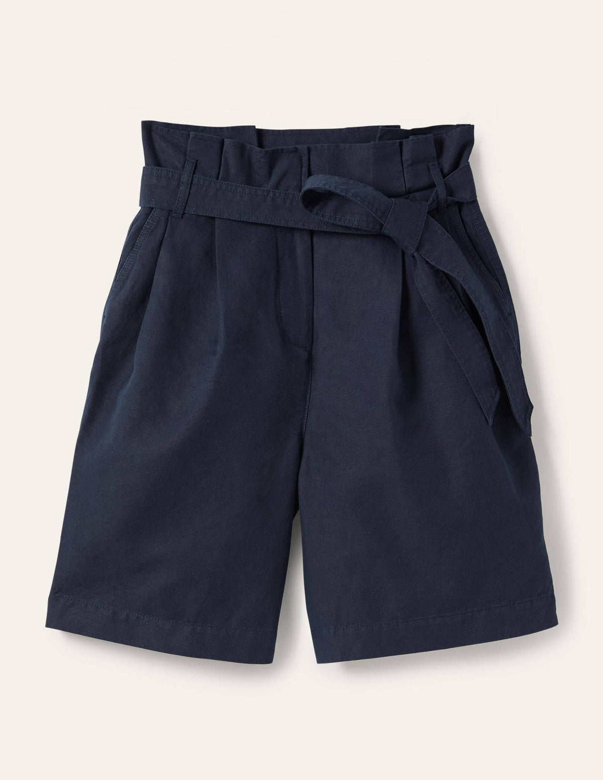 Paperbag High Waisted Shorts-Navy-5