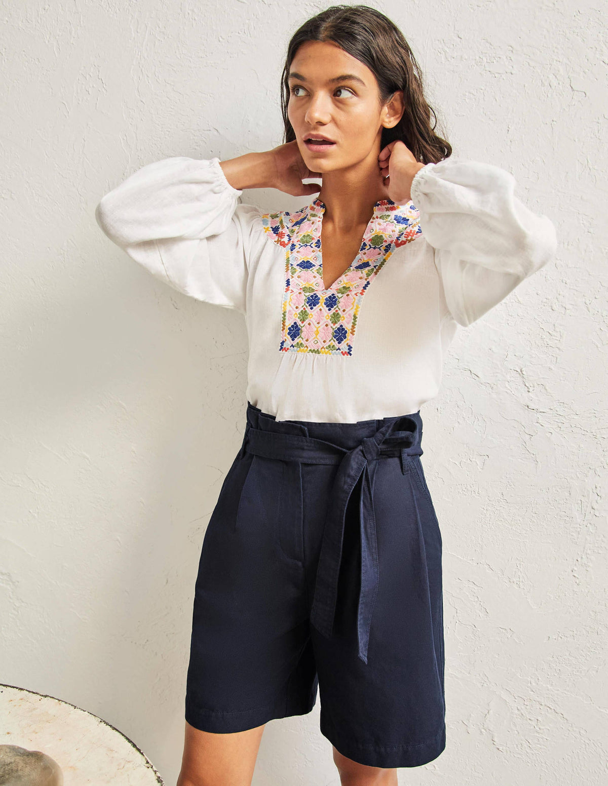 Paperbag High Waisted Shorts-Navy-1