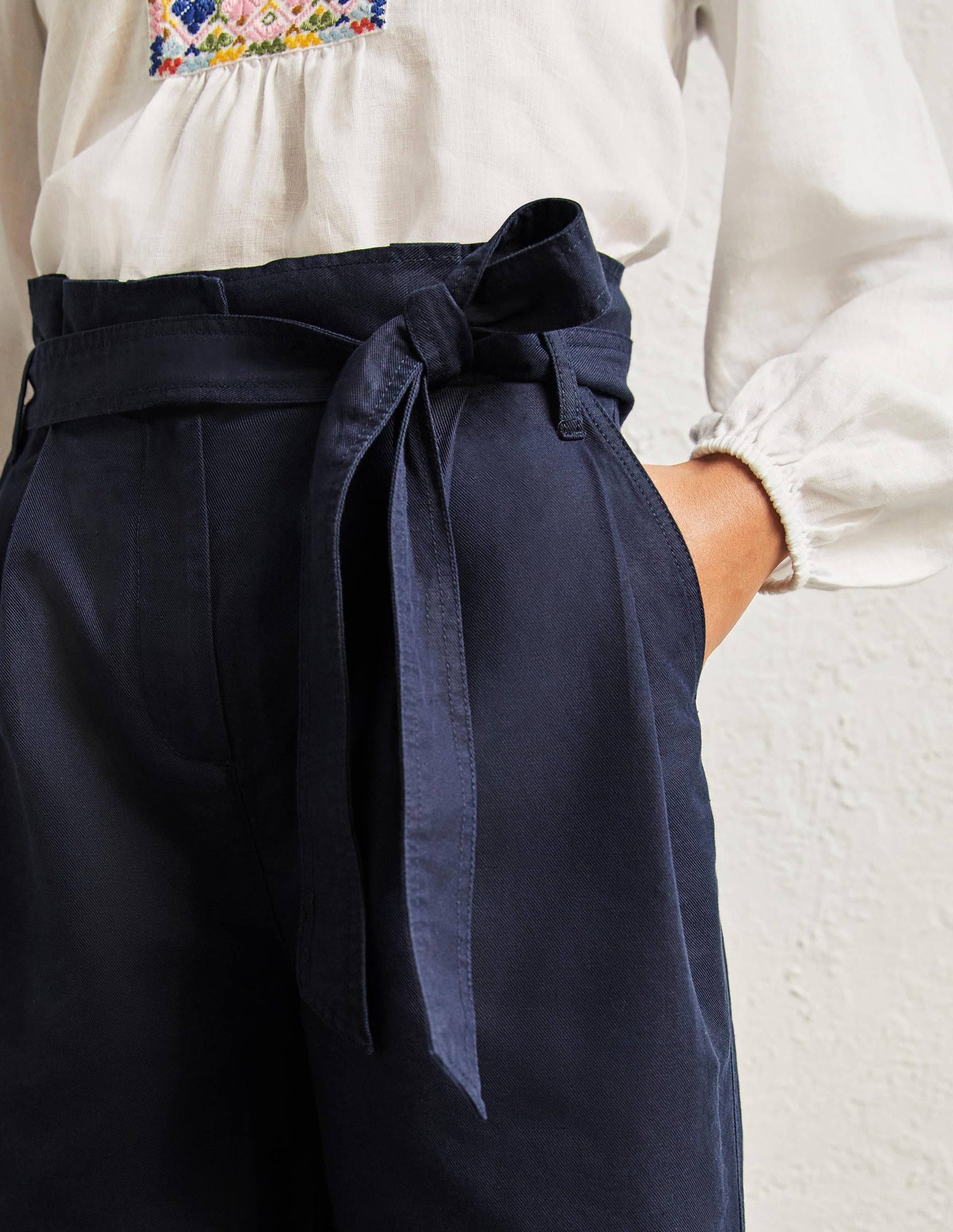 Paperbag High Waisted Shorts-Navy-2