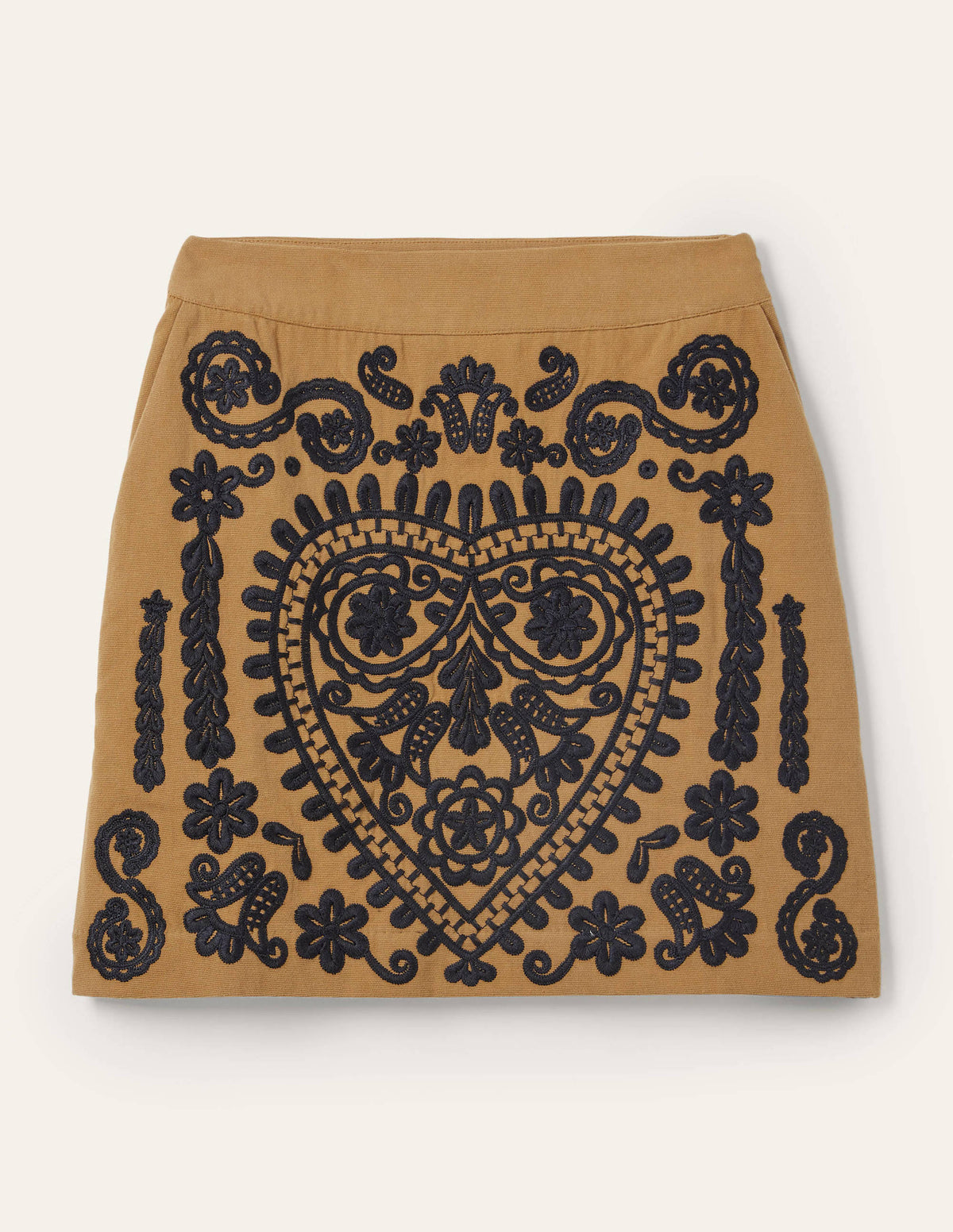 Embroidered Mini Skirt-Camel/Navy Embroidered - Image 5