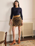 Embroidered Mini Skirt-Camel/Navy Embroidered